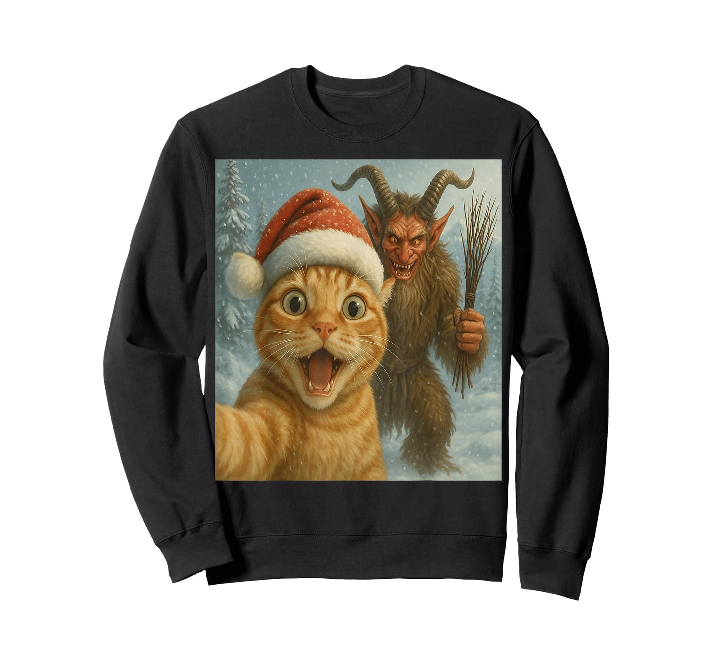 Funny Cat Selfie with Krampus Dark Humor Xmas T-Shirt