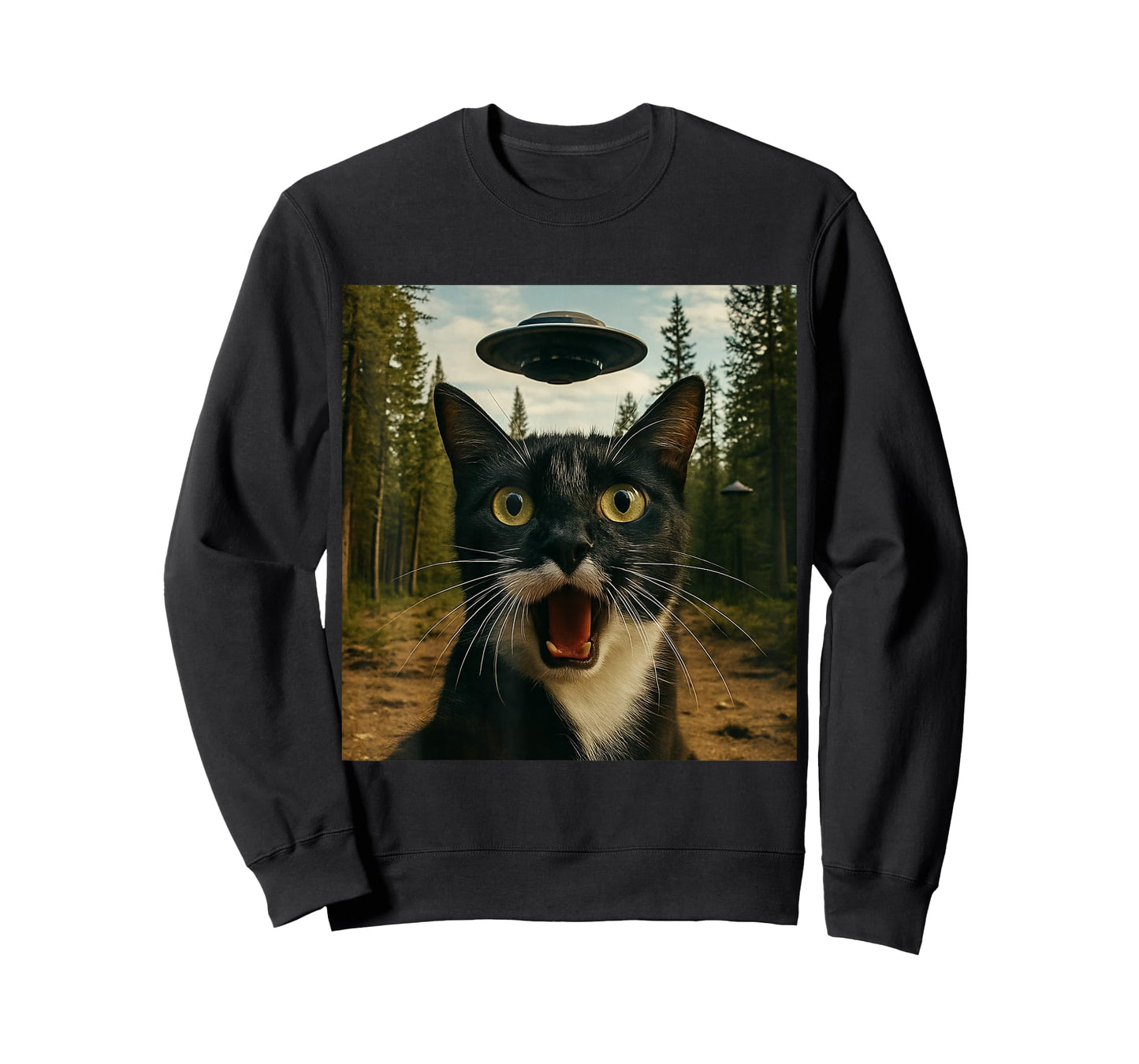 Extraterrestrial Encounter: Cat Selfie with UFO T-Shirt