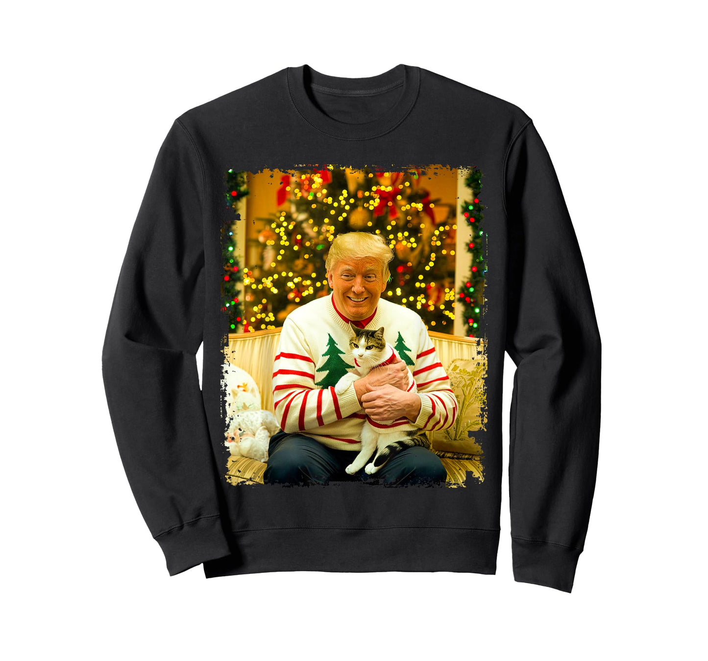 Funny Trump Christmas Sweater for Cat Lovers Xmas Pajamas T-Shirt