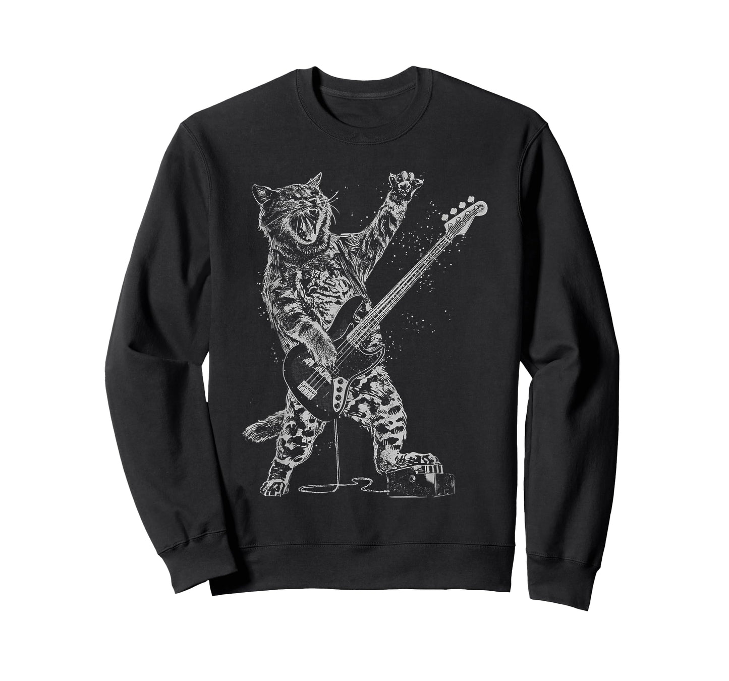 Cat Playing Bass Guitar Shirt for Men Animal Playing Guitar T-Shirt