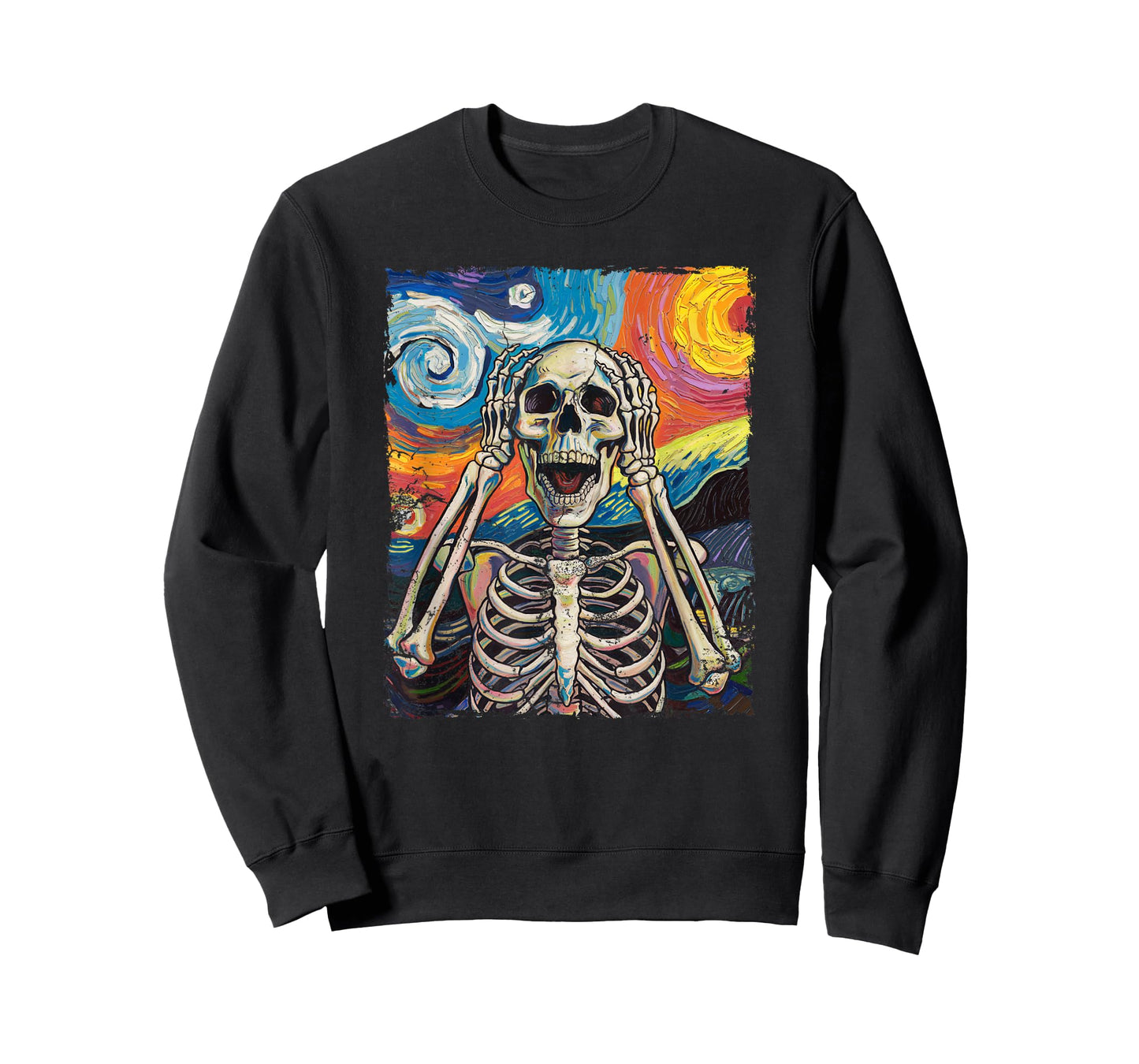 Skulls Starry Night Skeleton Painting Halloween Men Women T-Shirt