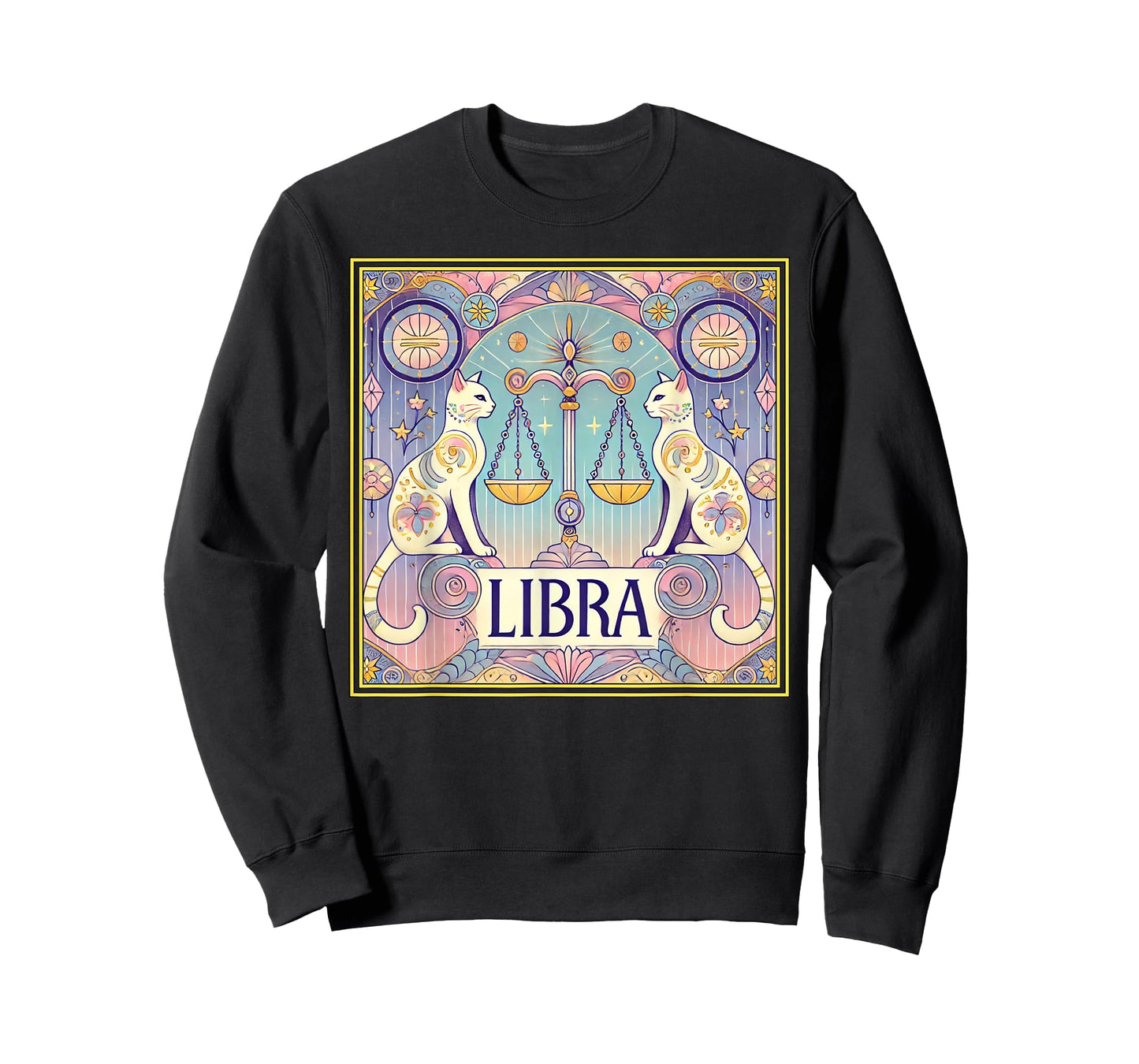 Libra Cats Zodiac Astrology in Art Deco T-Shirt
