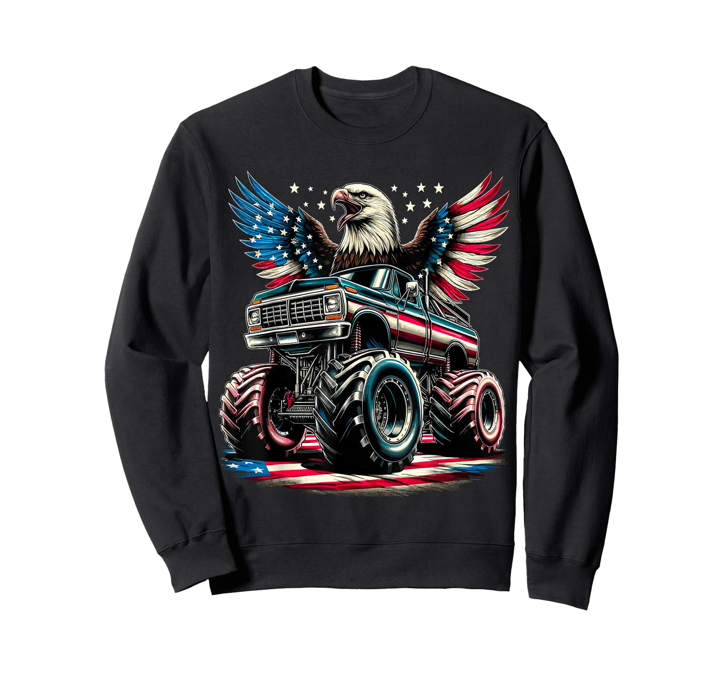 4th of July Boys Monster Truck Bald Eagle American Flag USA T-Shirt