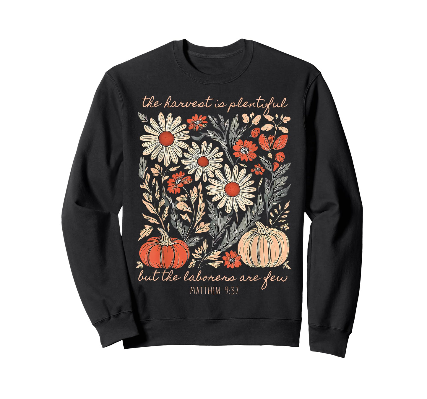 Autumn Floral Pumpkins Christian The Harvest is Plentiful T-Shirt
