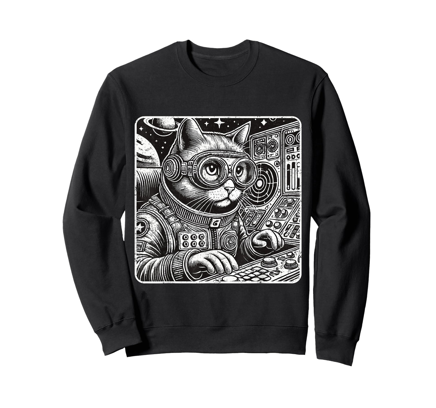 Cyberpunk Cat Shirt Vintage Outer Space Astronaut Cat Lover Men Women Girls Kids T-Shirt