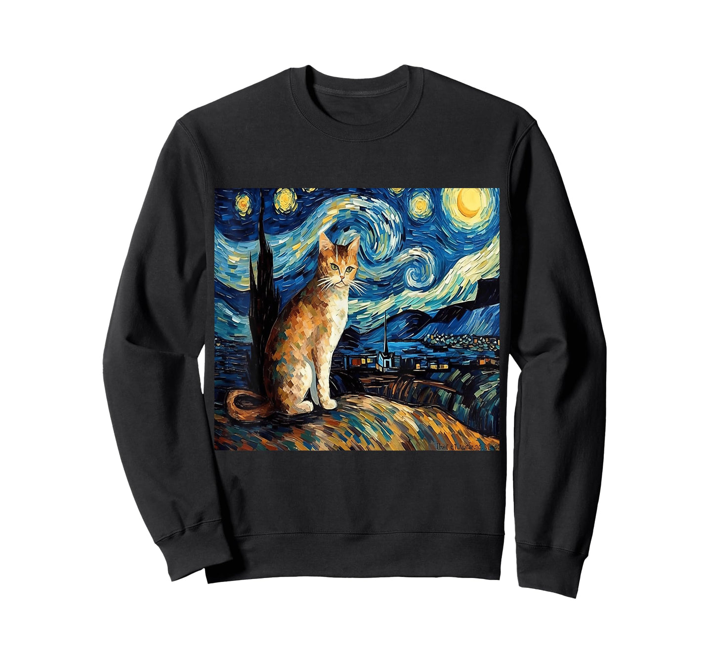 Calico Cat Starry Night Moon And Stars Art T-Shirt for Men Women Kids