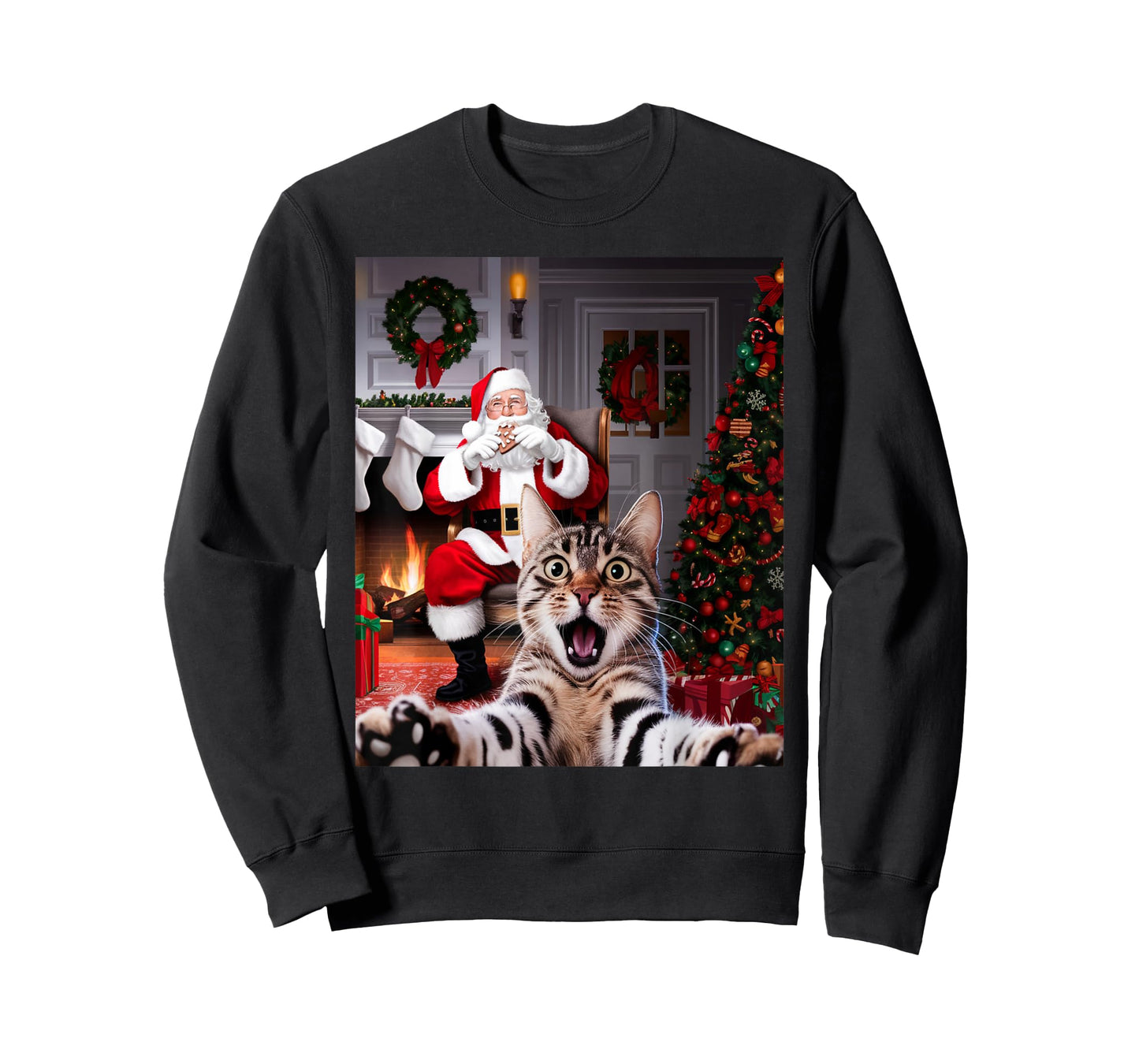 Christmas Funny Cat Selfie with Santa Claus Cute Holiday T-Shirt