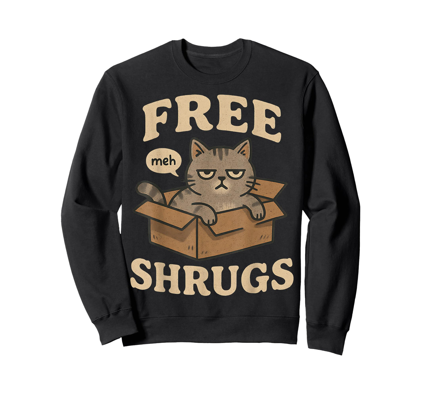 Free Shrugs Meh Sarcastic Ironic Vintage Funny Cat Graphic T-Shirt