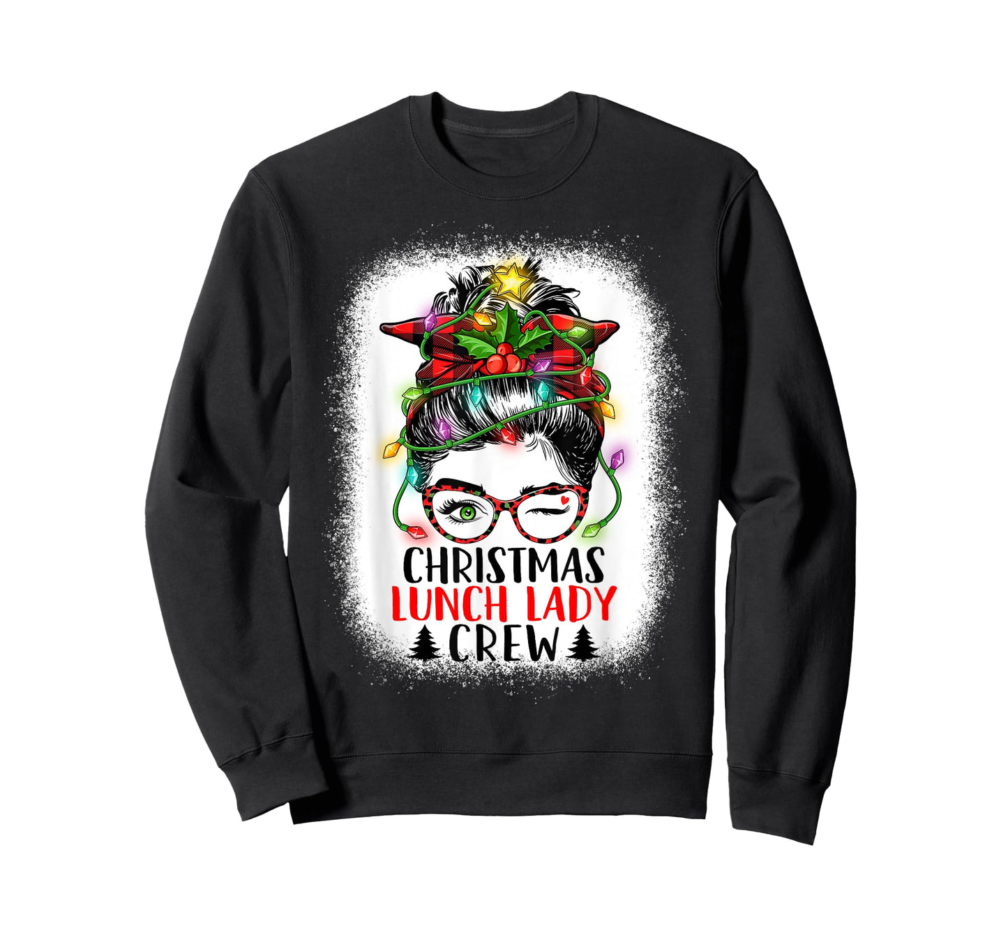 Christmas Lunch Lady Crew Messy Bun Women Christmas Lights T-Shirt