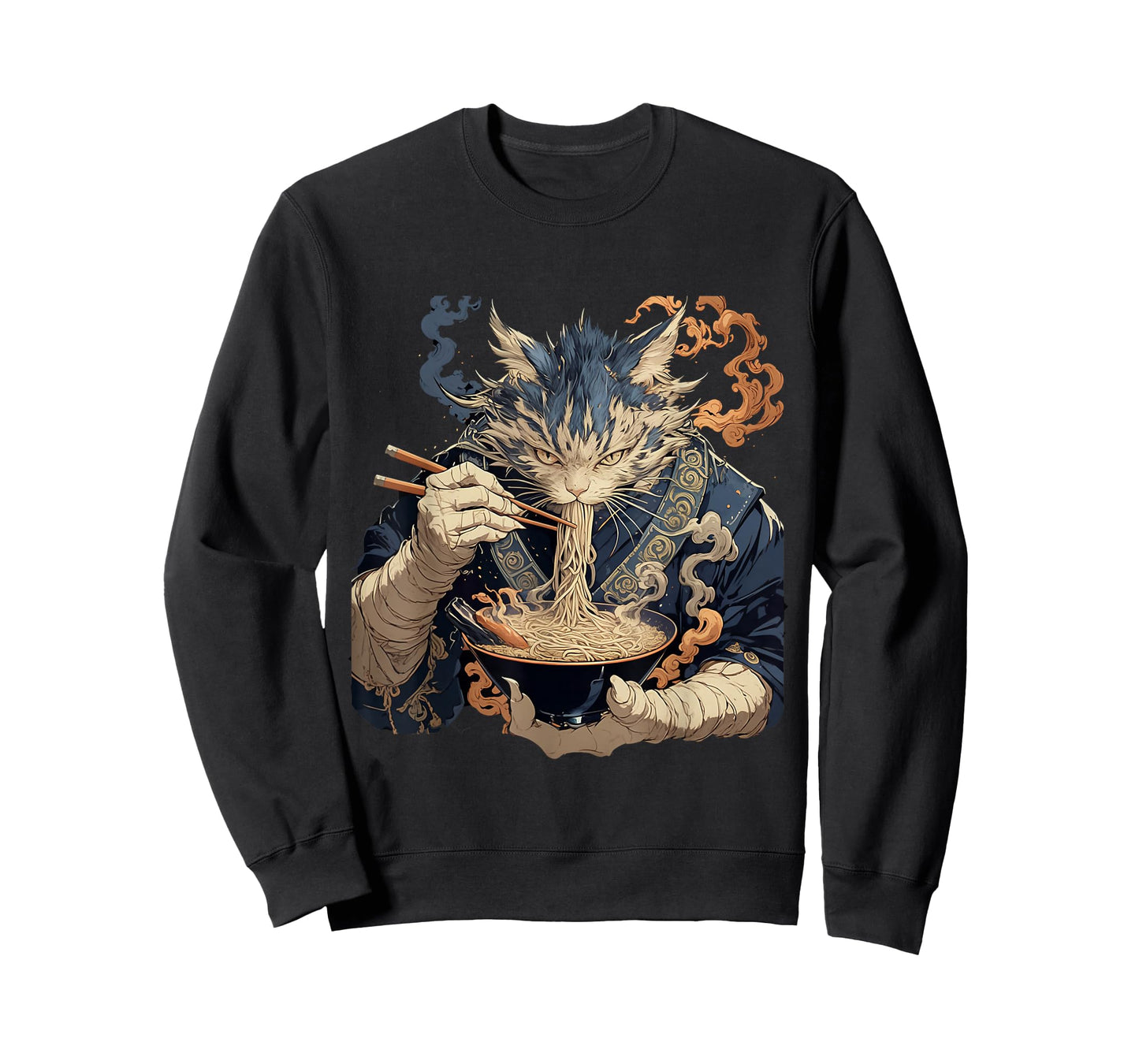Japanese Art Ramen Cat Ninja Ukiyo-e Anime Style Samurai Cat T-Shirt
