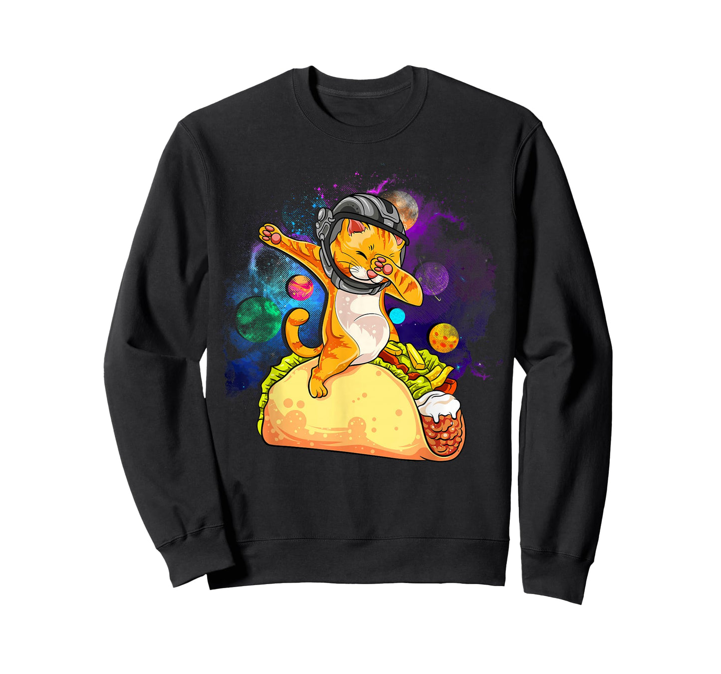 Funny Dabbing Cat Astronaut In Space Riding Taco T-Shirt