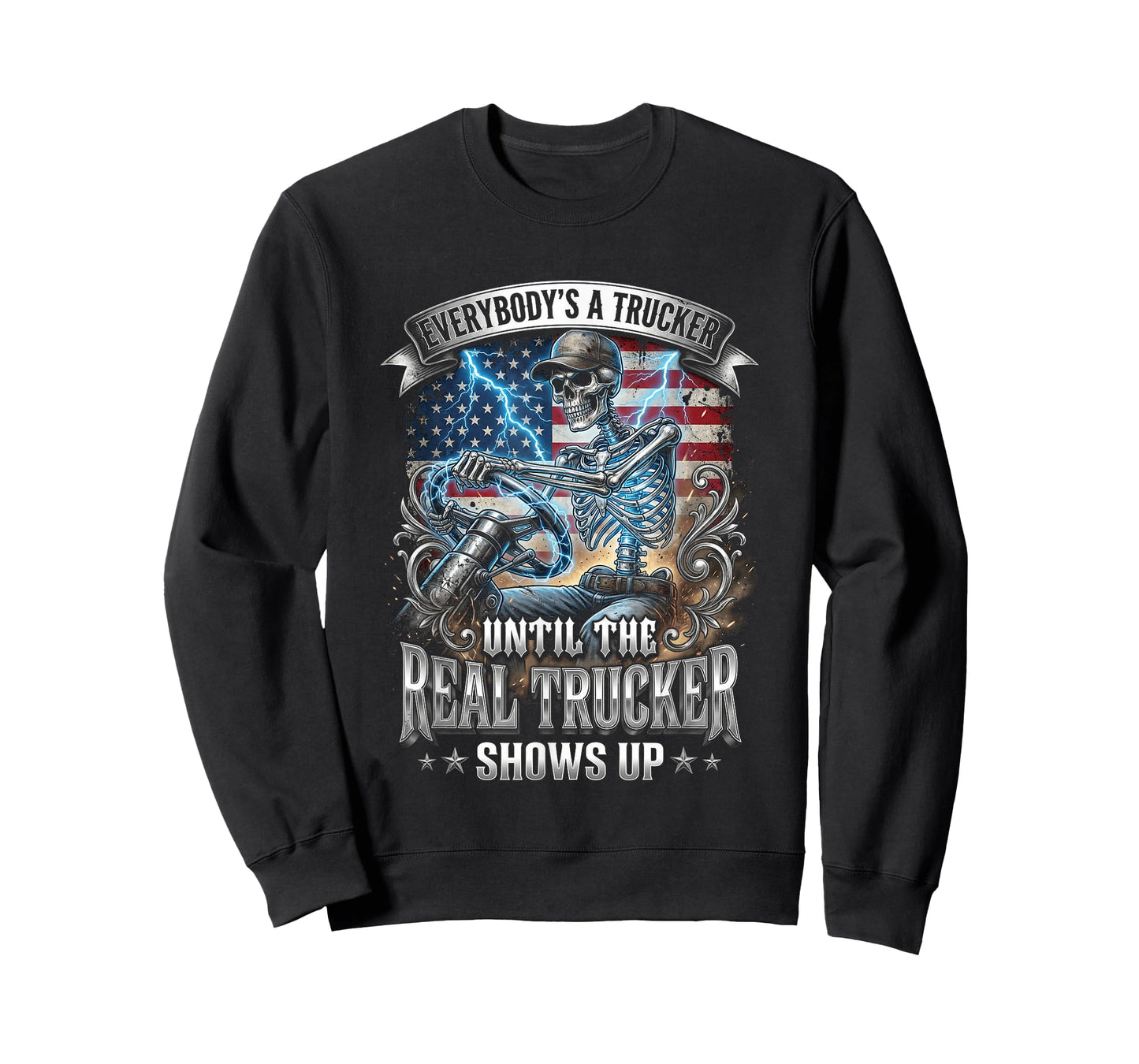American Flag Skeleton Trucker Semi Driver Big Rig T-Shirt