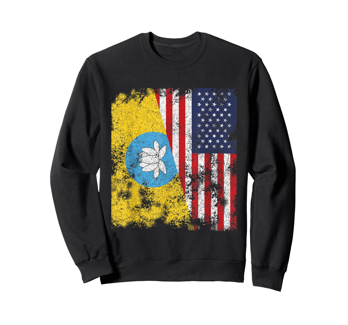 Kalmykia USA Flag Distressed - Half American Women Kids Men T-Shirt
