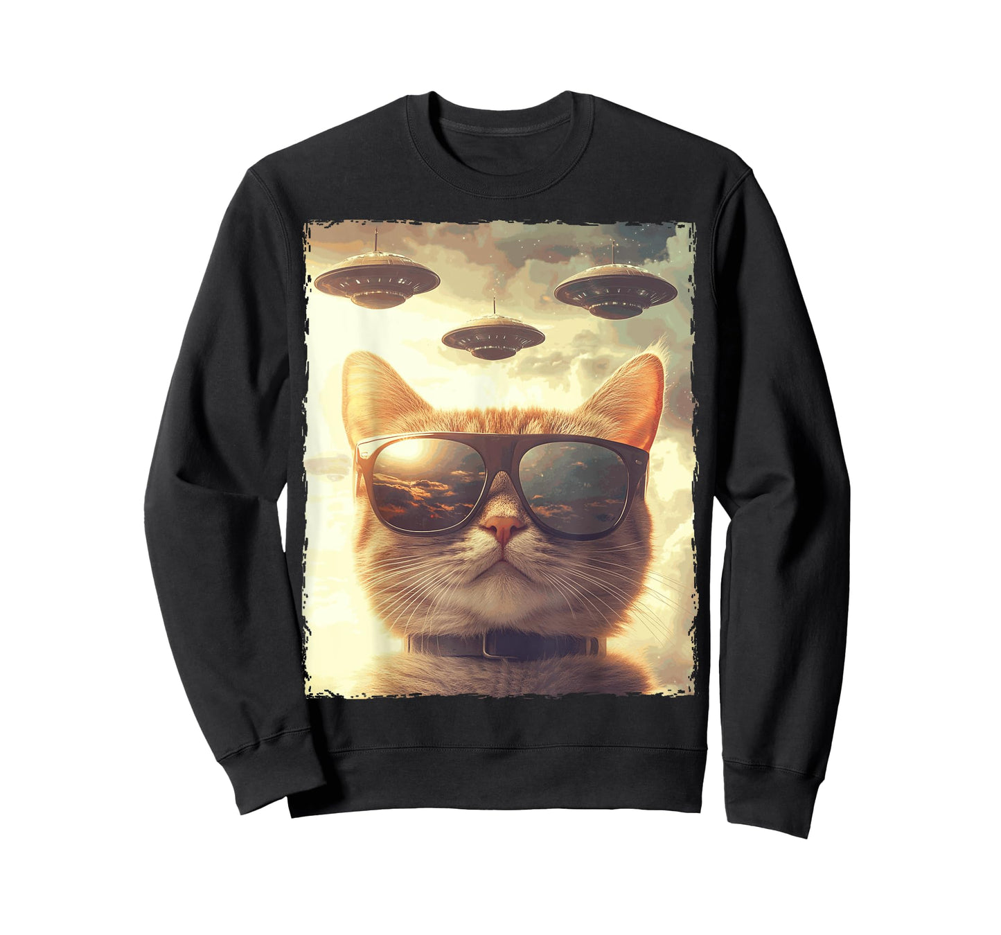 Funny Cat Sunglasses Selfie Ufos T-Shirt