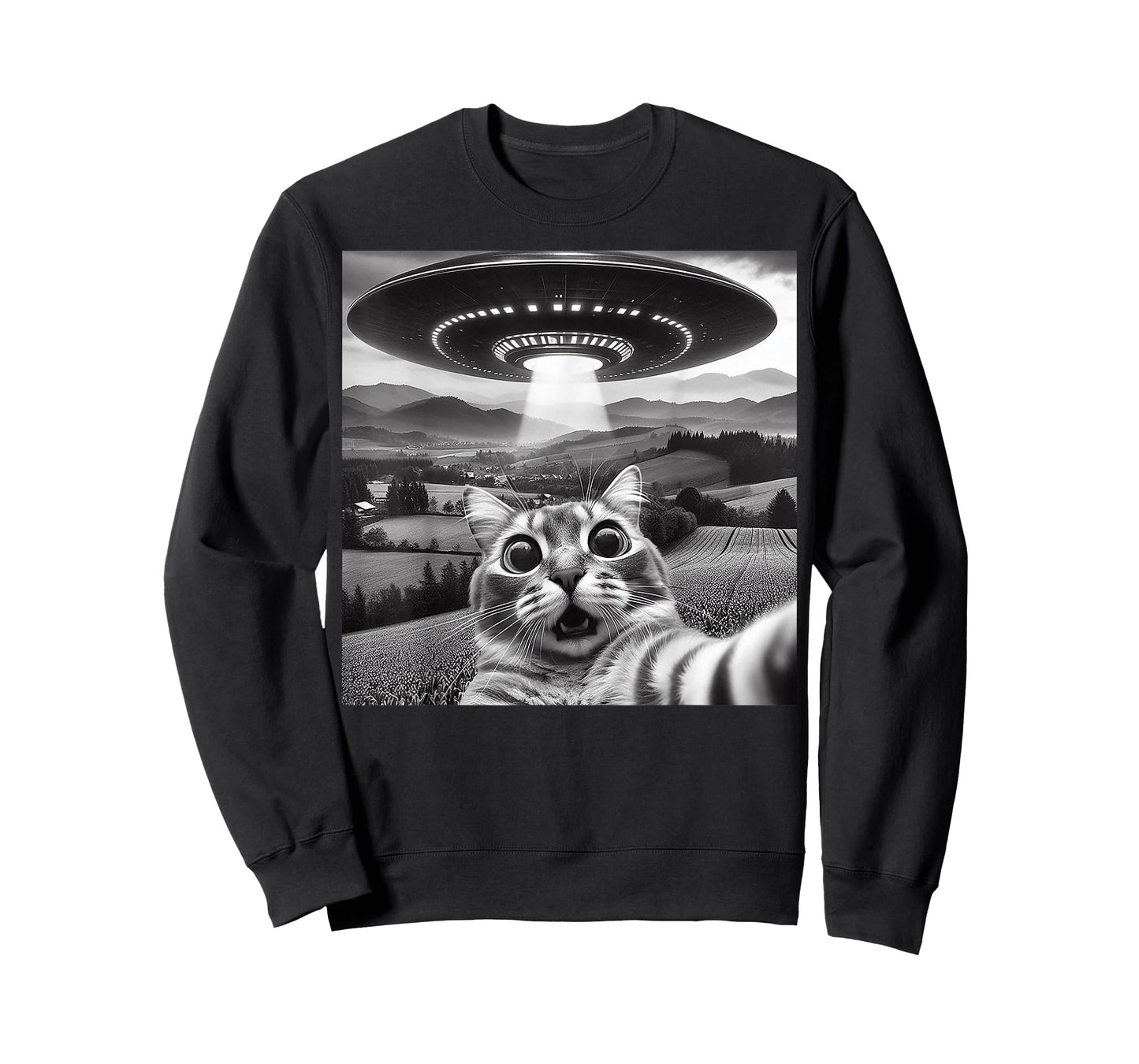 Cat Selfie With Alien UFO Funny Cat Gifts For Kid Men Women T-Shirt