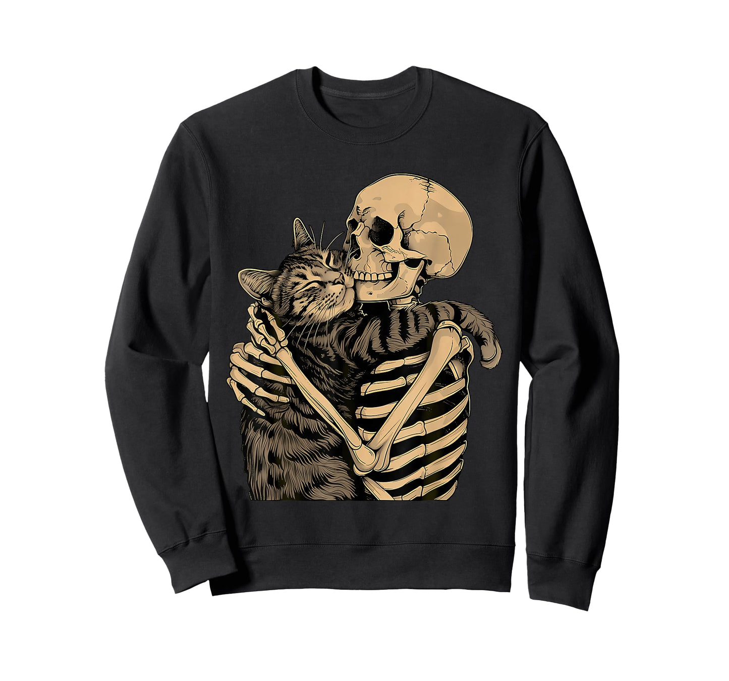 Funny Skeleton Hugging Cat Halloween Cat Lover Men Women Kid T-Shirt