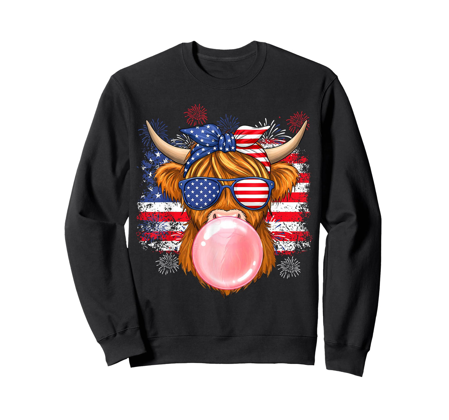 Cute Highland Cow 4th of July USA Flag Patriotic Cow Farmer T-Shirt