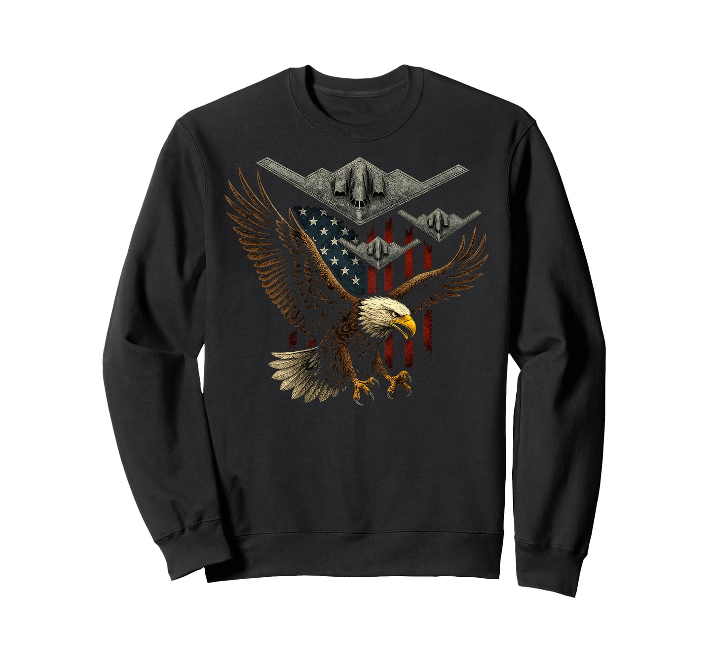 On Back Patriotic Eagle B2 Bombers American Flag 4th of July T-Shirt