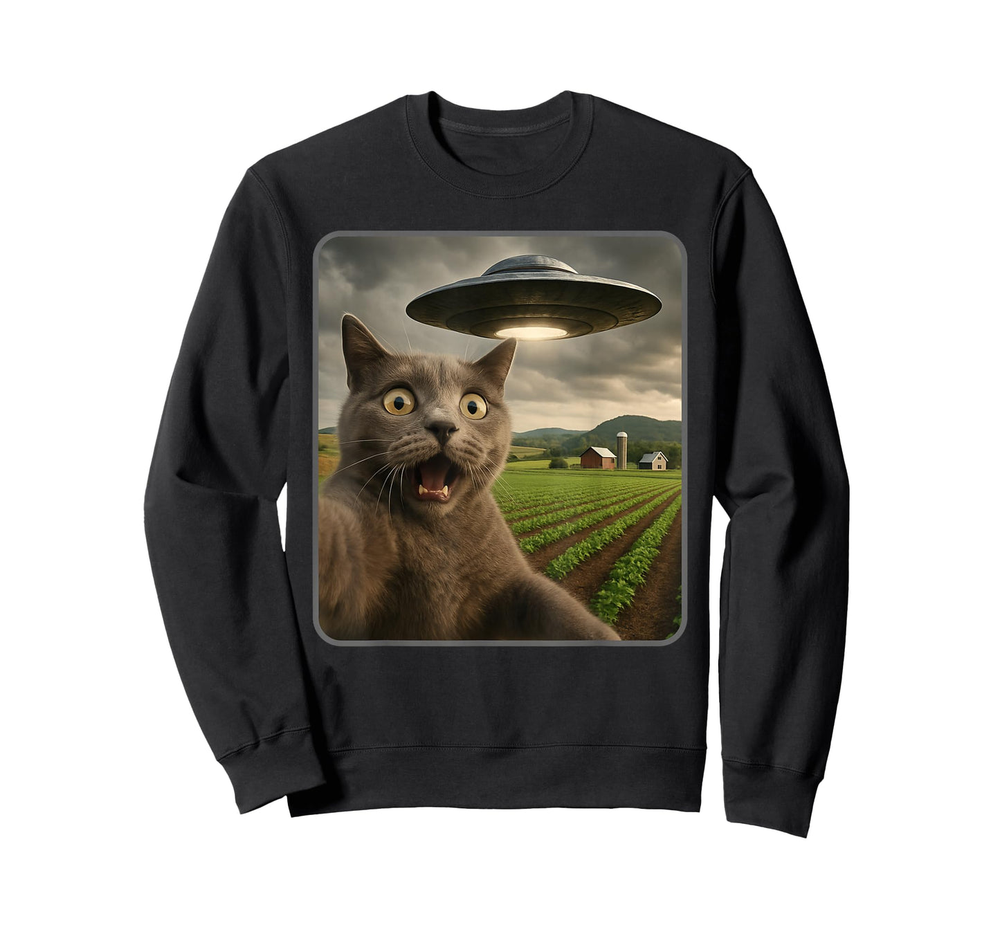 Funny Cat Selfie with UFO Alien Meme T-Shirt