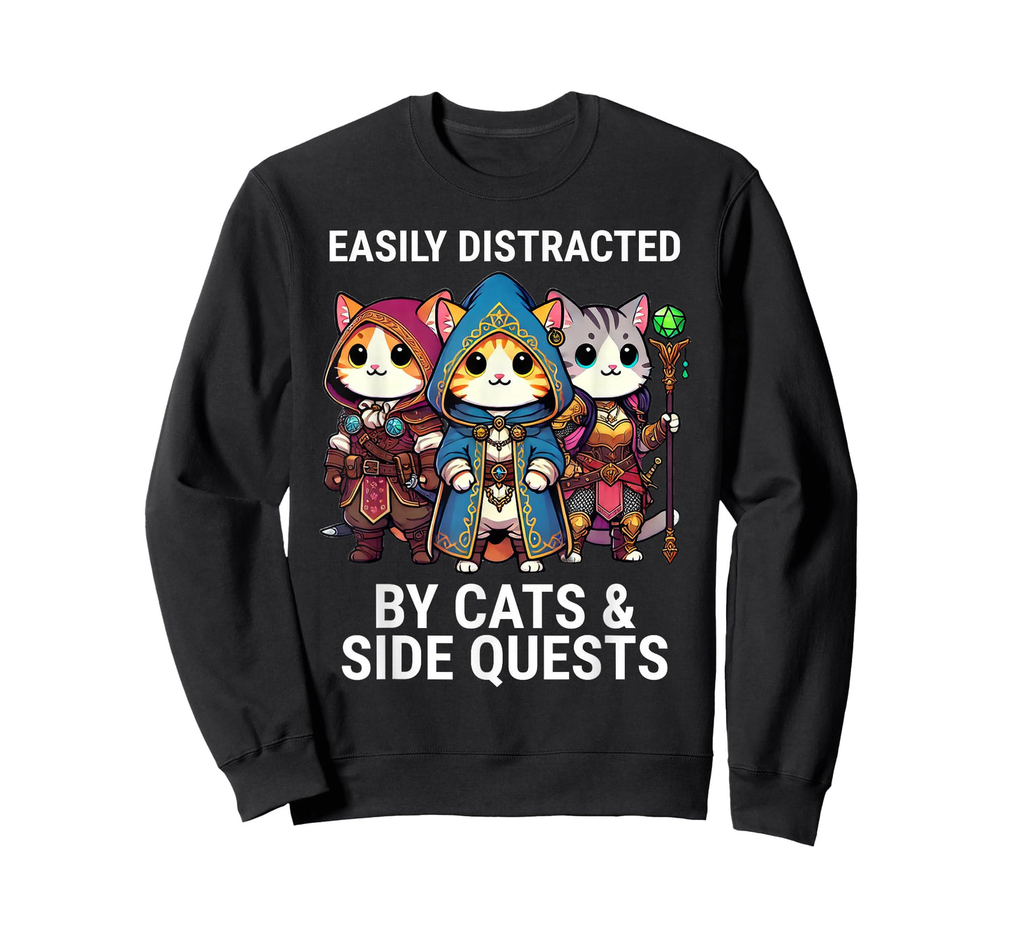 Easily Distracted By Cats And Side Quests Funny Video Gamer T-Shirt