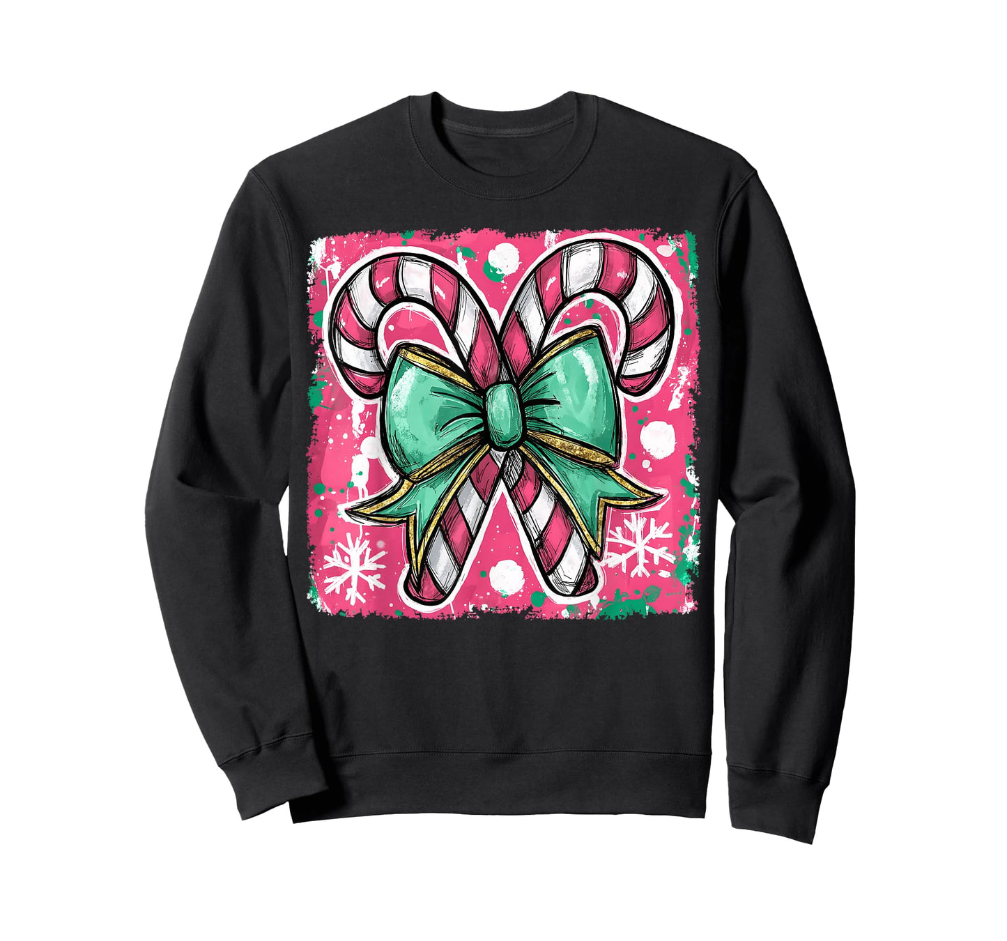 Retro Coquette Bow Candy Cane Christmas Season Colorful T-Shirt