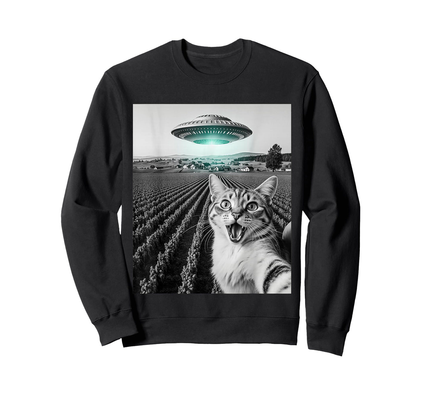 Funny Cat Selfie with Alien UFO Cat Gifts for Men Women Kid T-Shirt