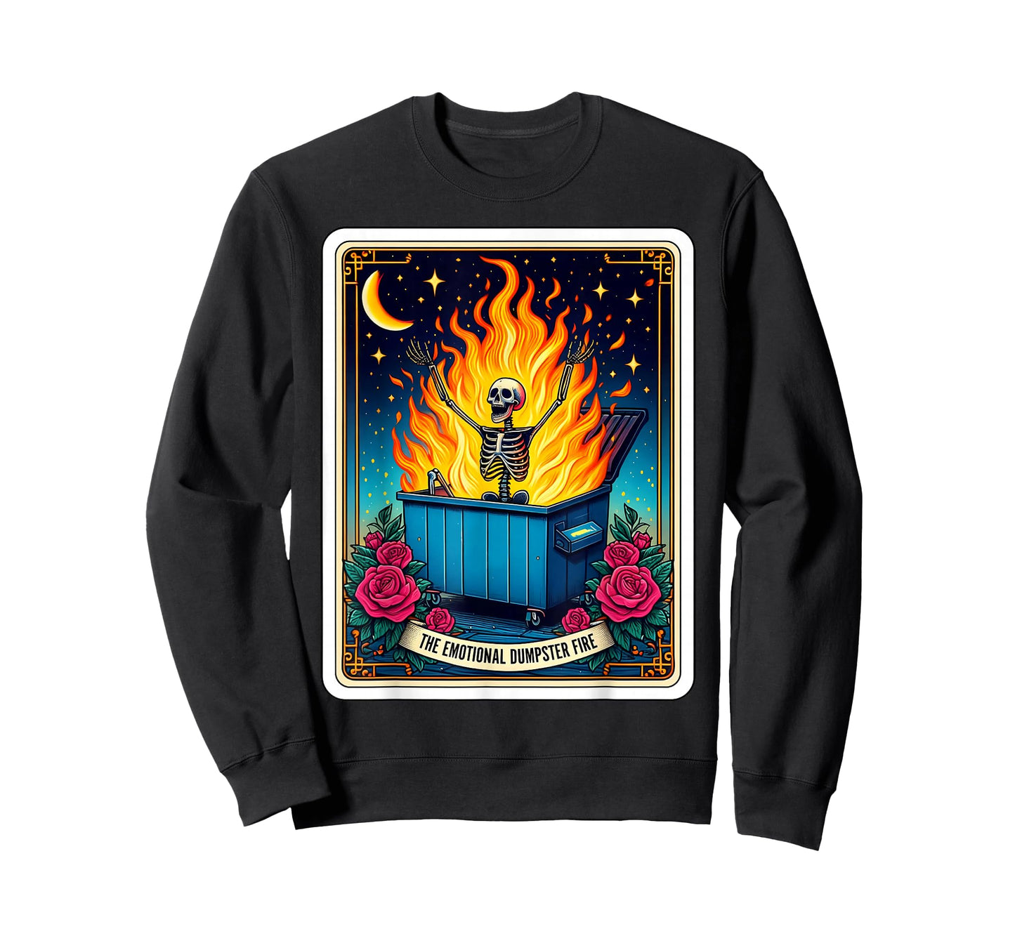 Emotional Dumpster Fire Funny Tarot Card Sarcastic Skeleton T-Shirt