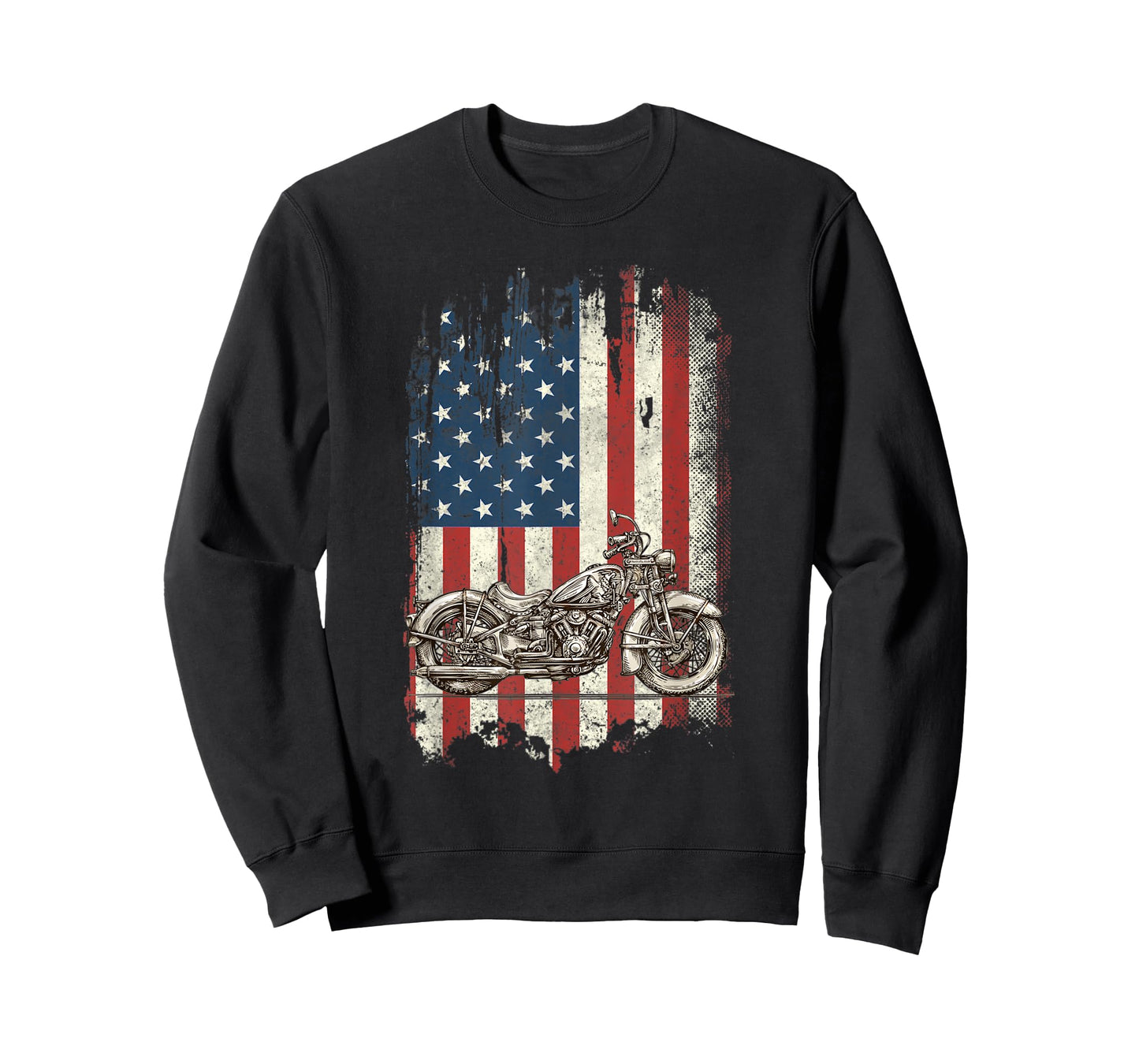 Motorcycle American Flag Distressed Vintage Biker Patriotic Women Kids Men T-Shirt