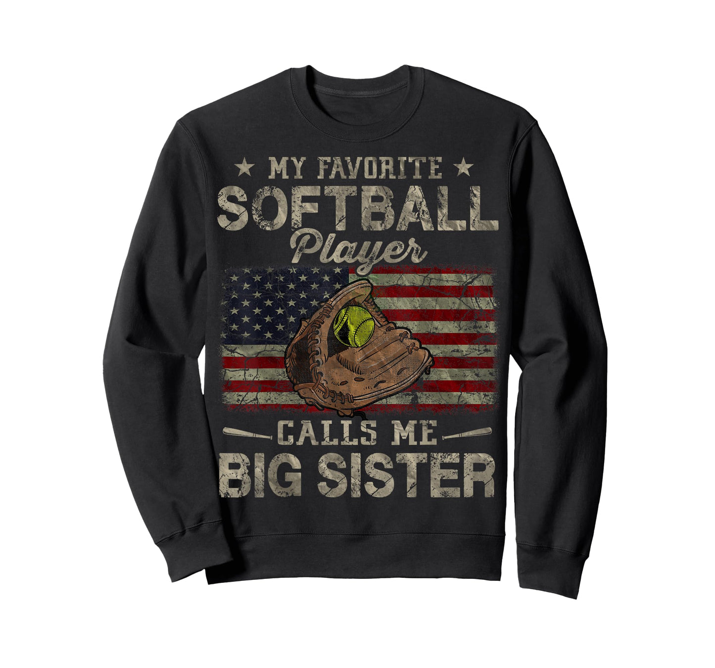 My Favorite Softball Player Calls Me Big Sister USA Flag T-Shirt