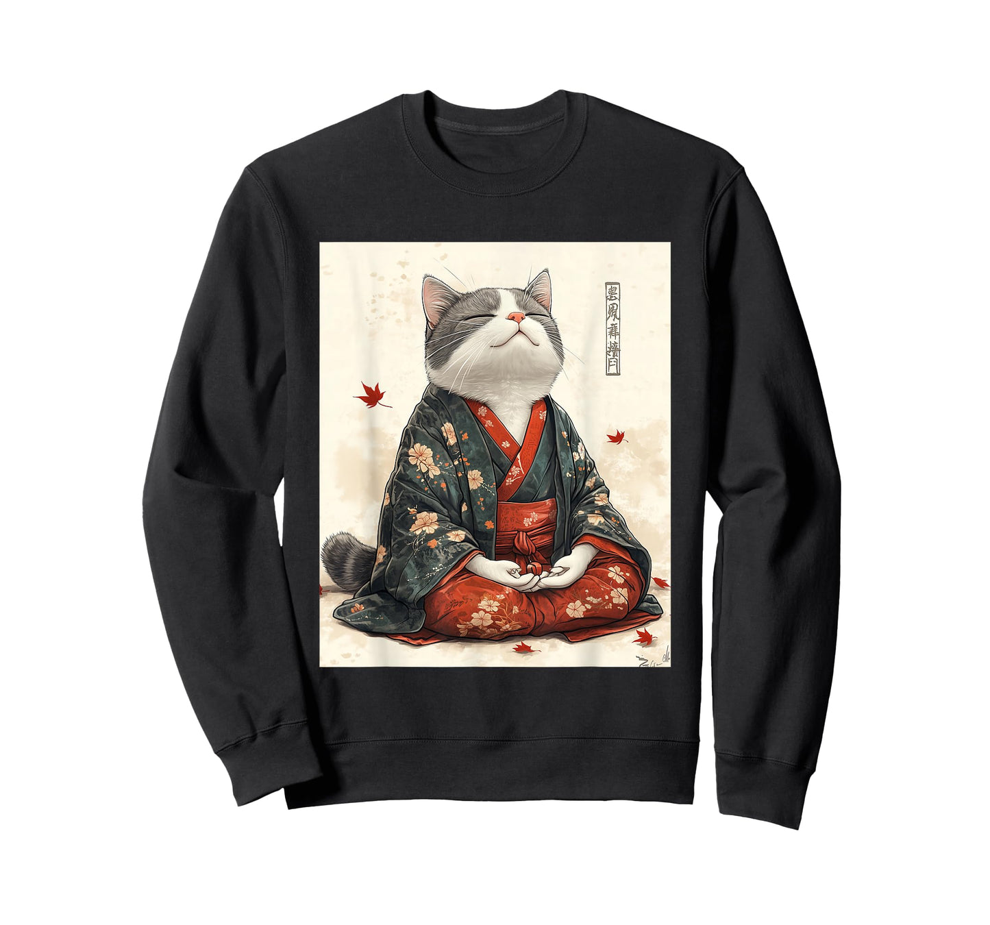 Zen Cat T-Shirt - Meditating Japanese Art Style Graphic Tee T-Shirt