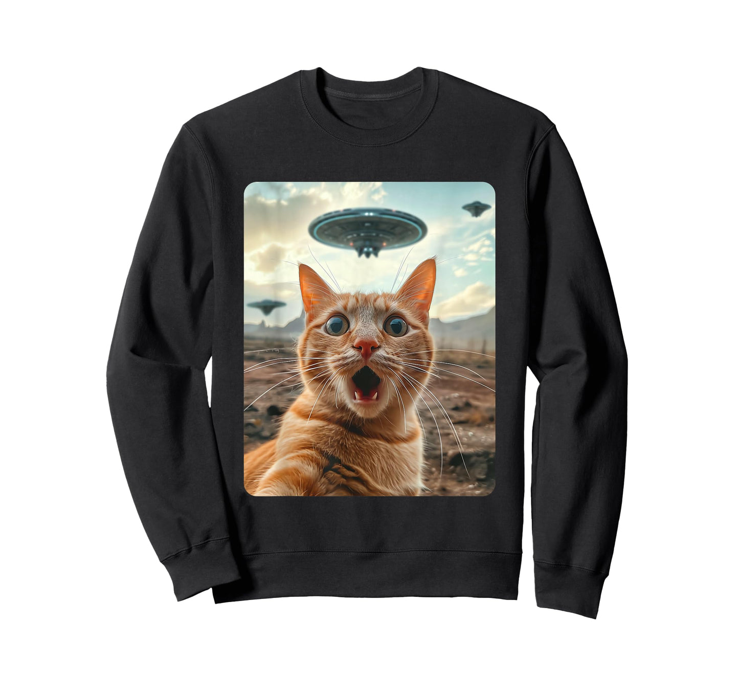 Extraterrestrial Encounter: Cat Selfie with UFO T-Shirt
