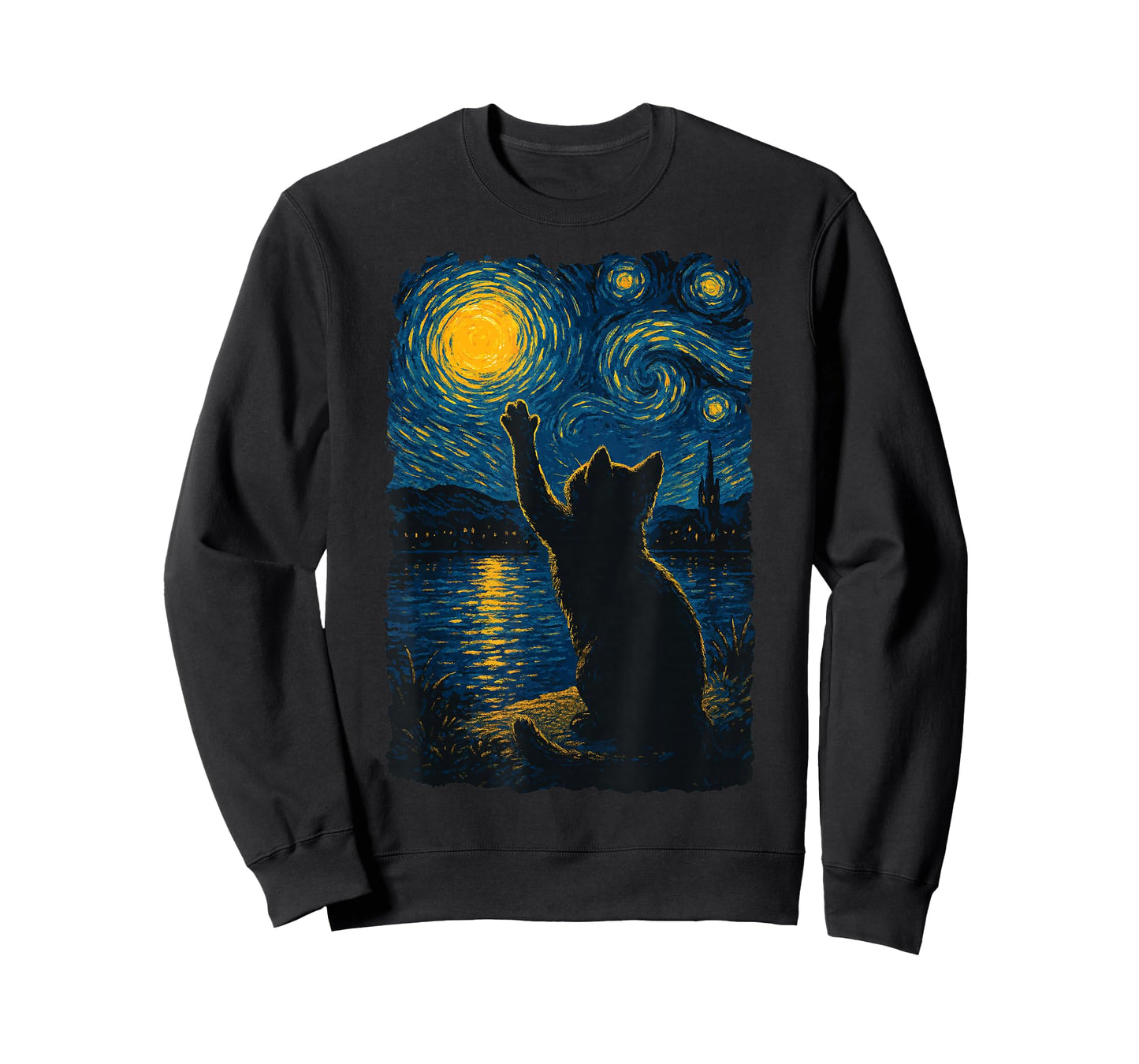 Cat Starry Night Funny Painting Van Gogh Cat Lover Art T-Shirt