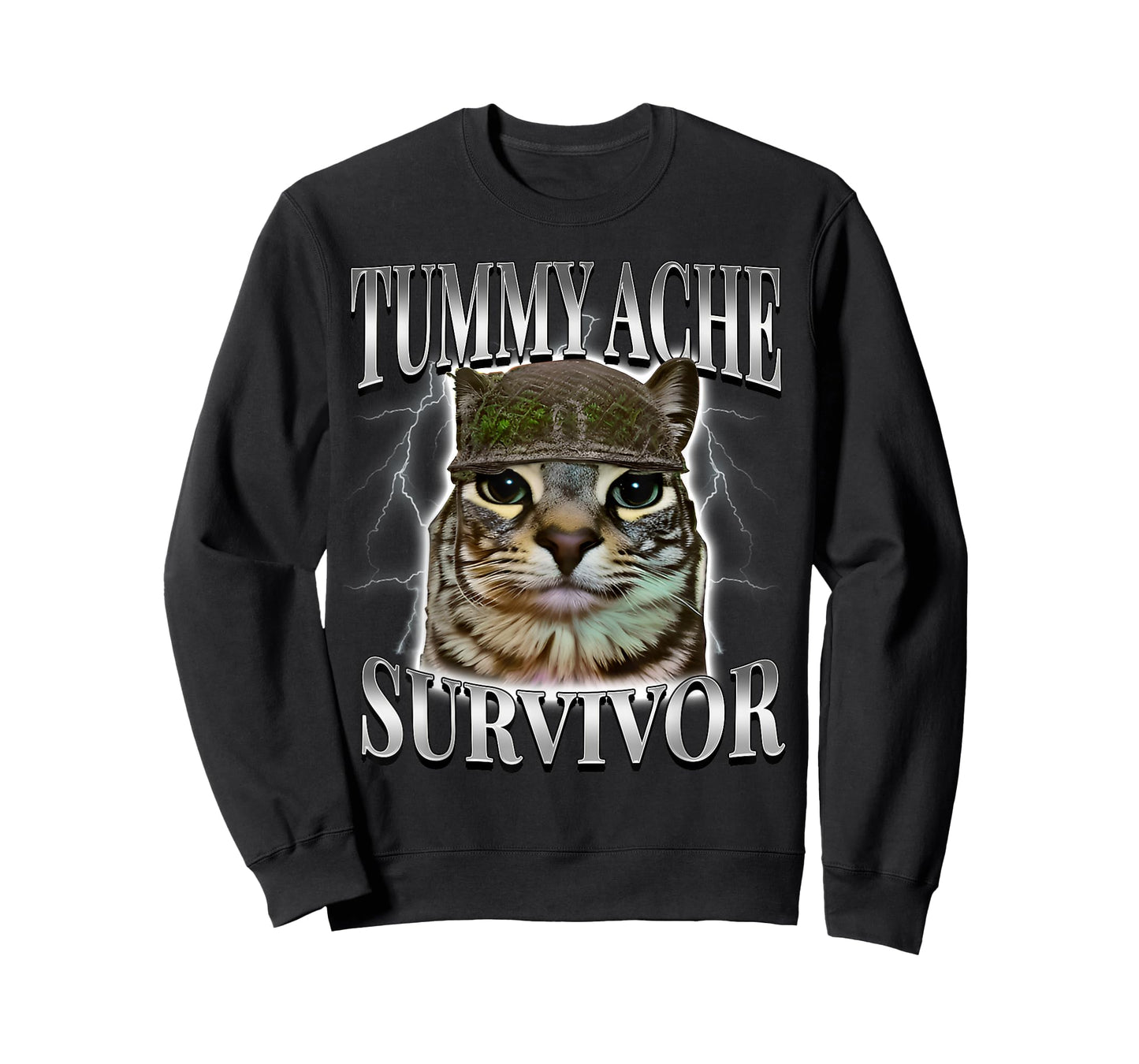 Tummy Ache Survivor Cat Funny Saying Cats Animals Meme T-Shirt