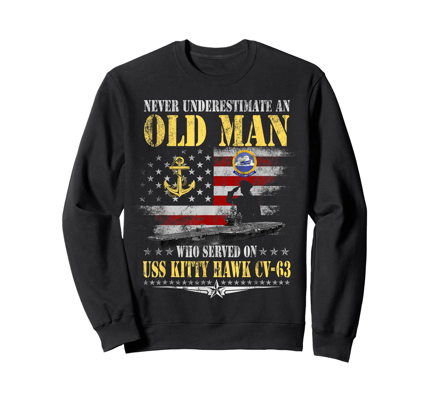 USS Kitty Hawk CV-63 Veteran Patriotic Flag Vintage Old Man T-Shirt