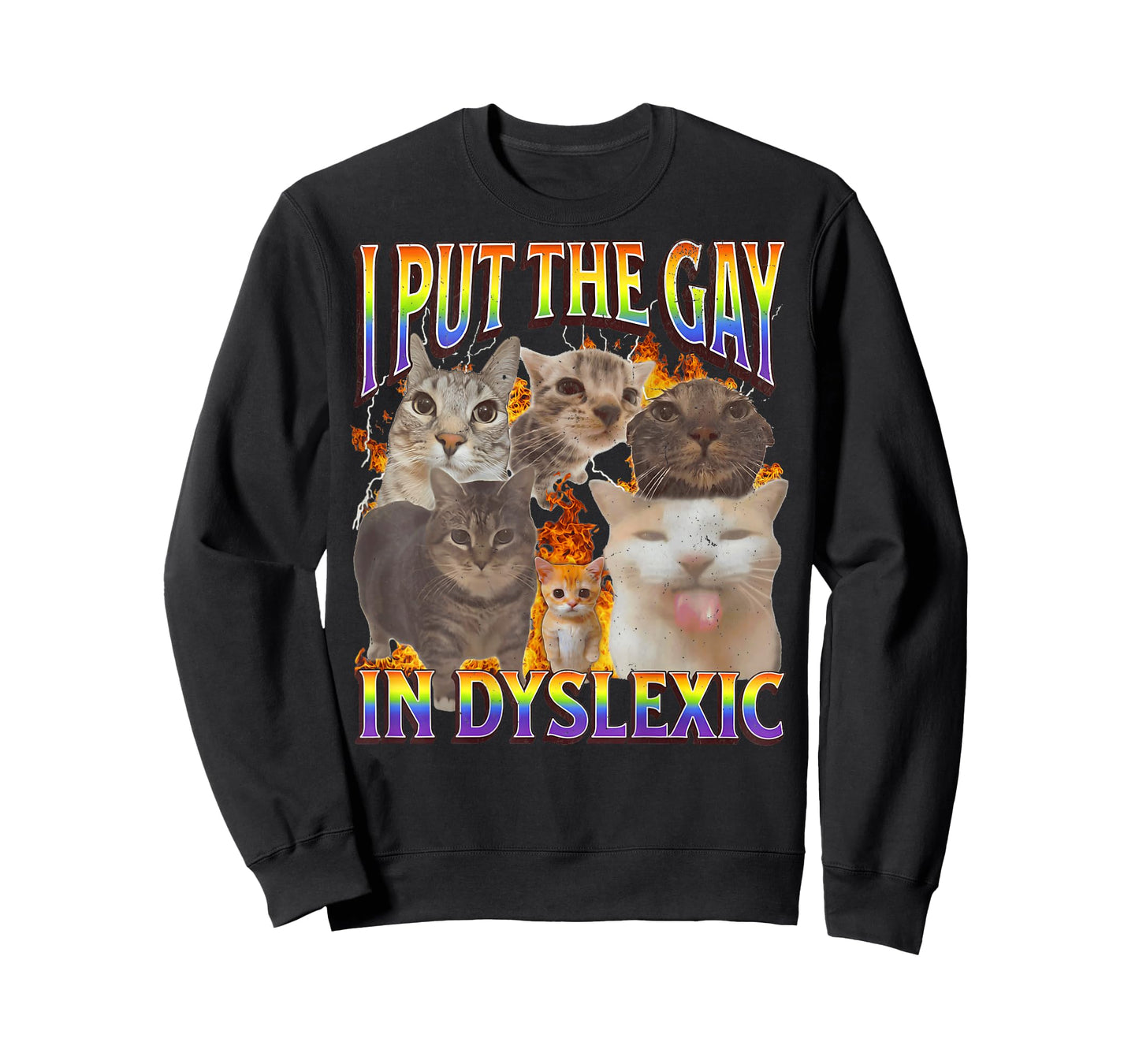 BACK I Put The Gay In Dyslexics Funny Cat Meme Bootleg Quote T-Shirt