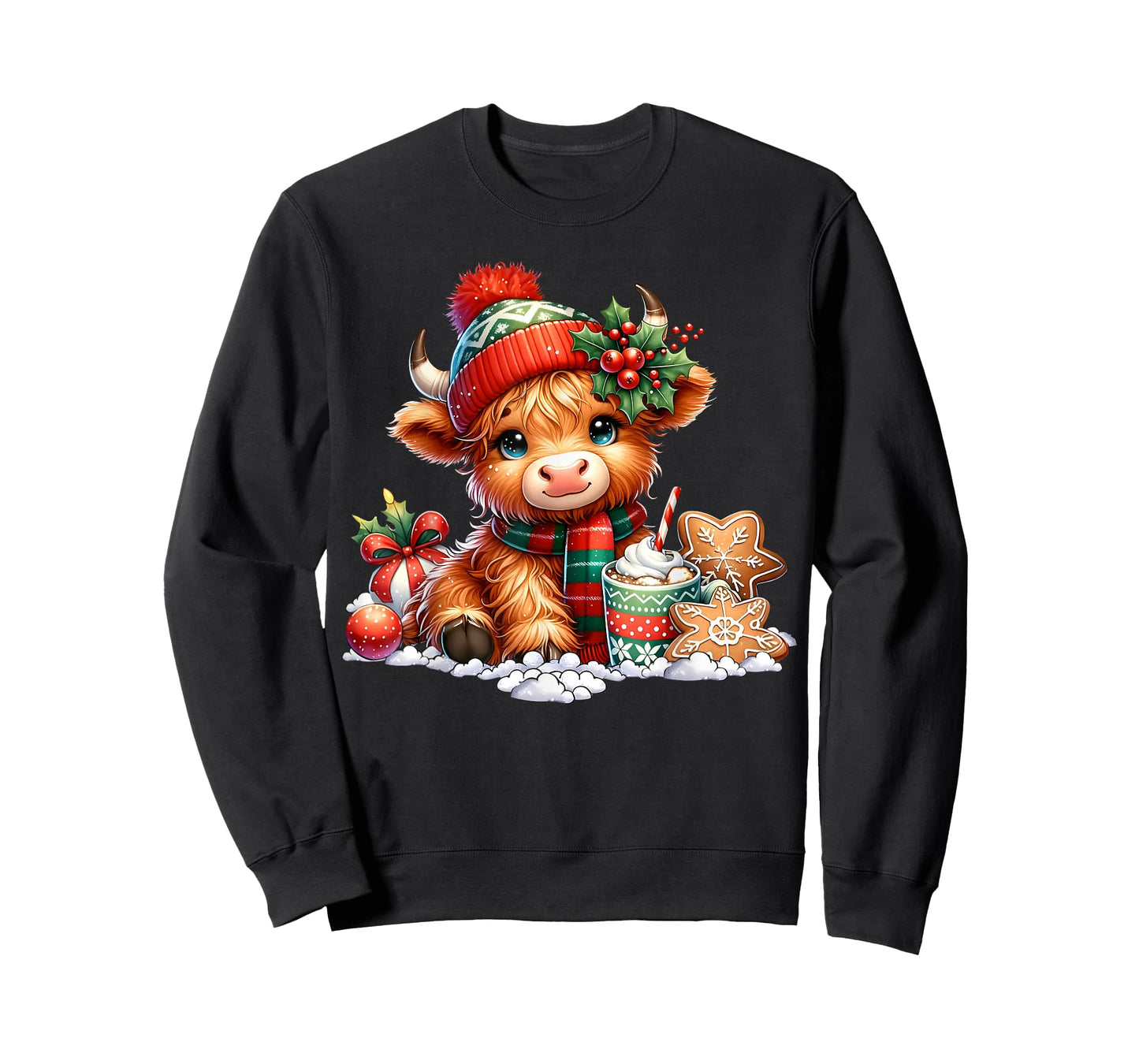 Christmas Highland Cow Cute Heifer Cow Santa Hat Mooey Xmas T-Shirt