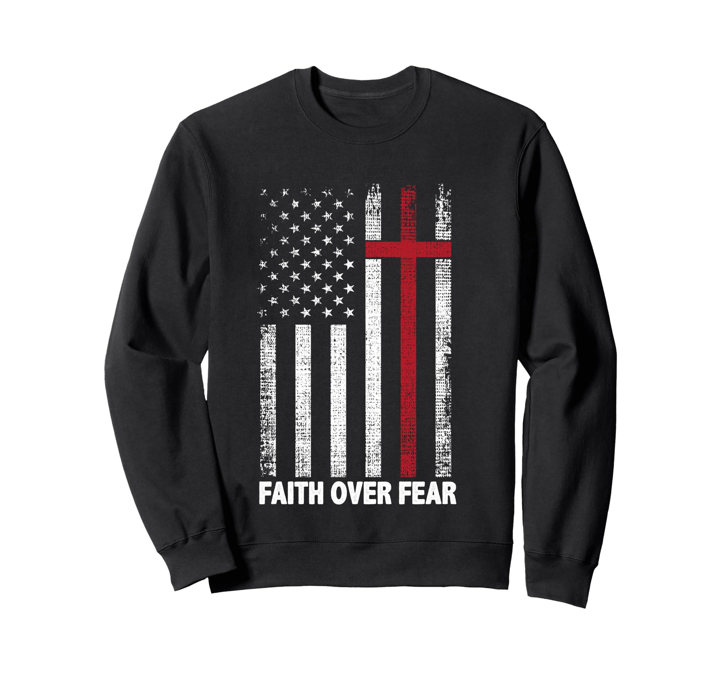 Faith Over Fear Patriotic Christian Cross American Flag Long Sleeve T-Shirt