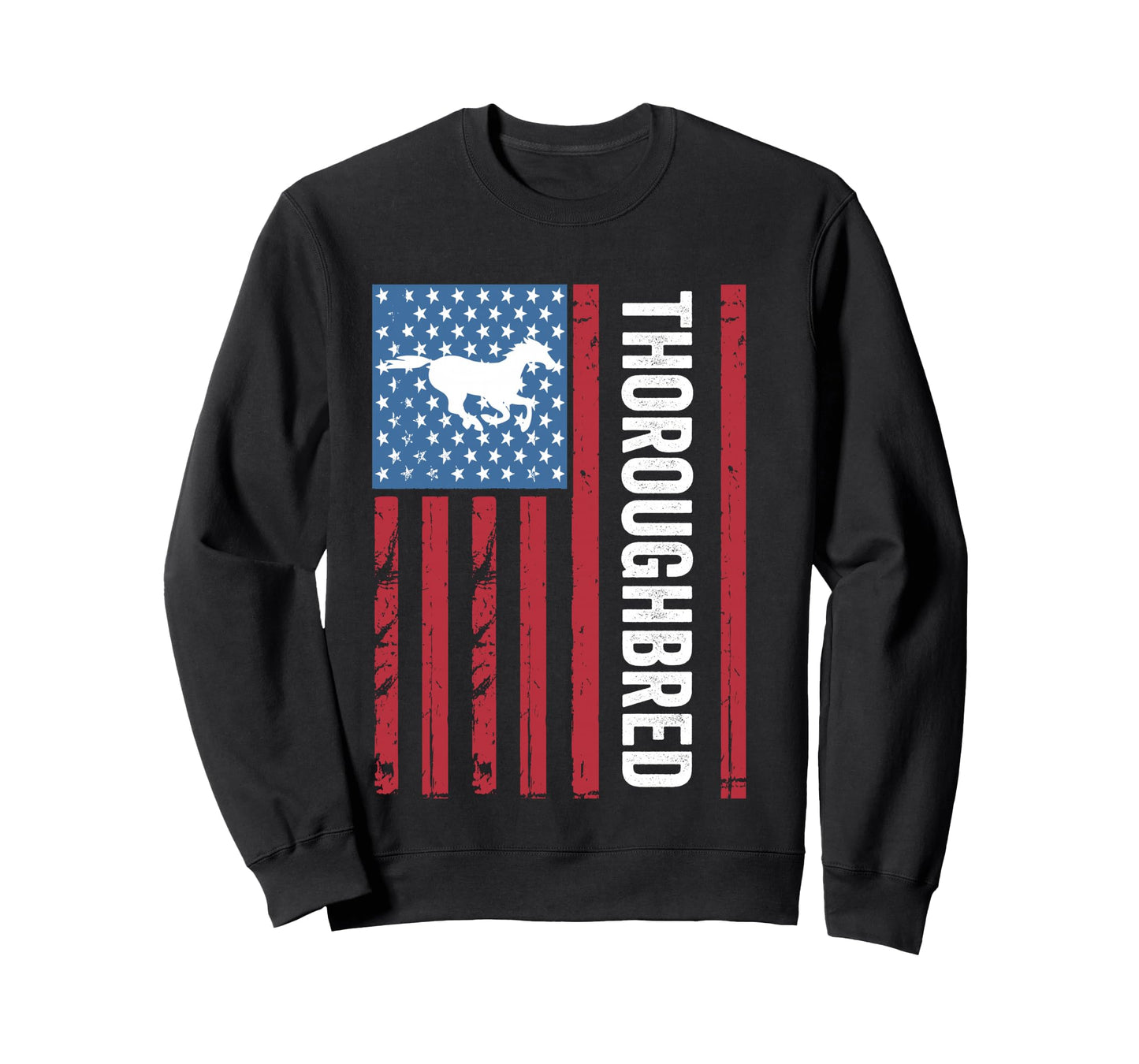 Thoroughbred Horse with American Flag, OTTB, Thoroughbred Long Sleeve T-Shirt