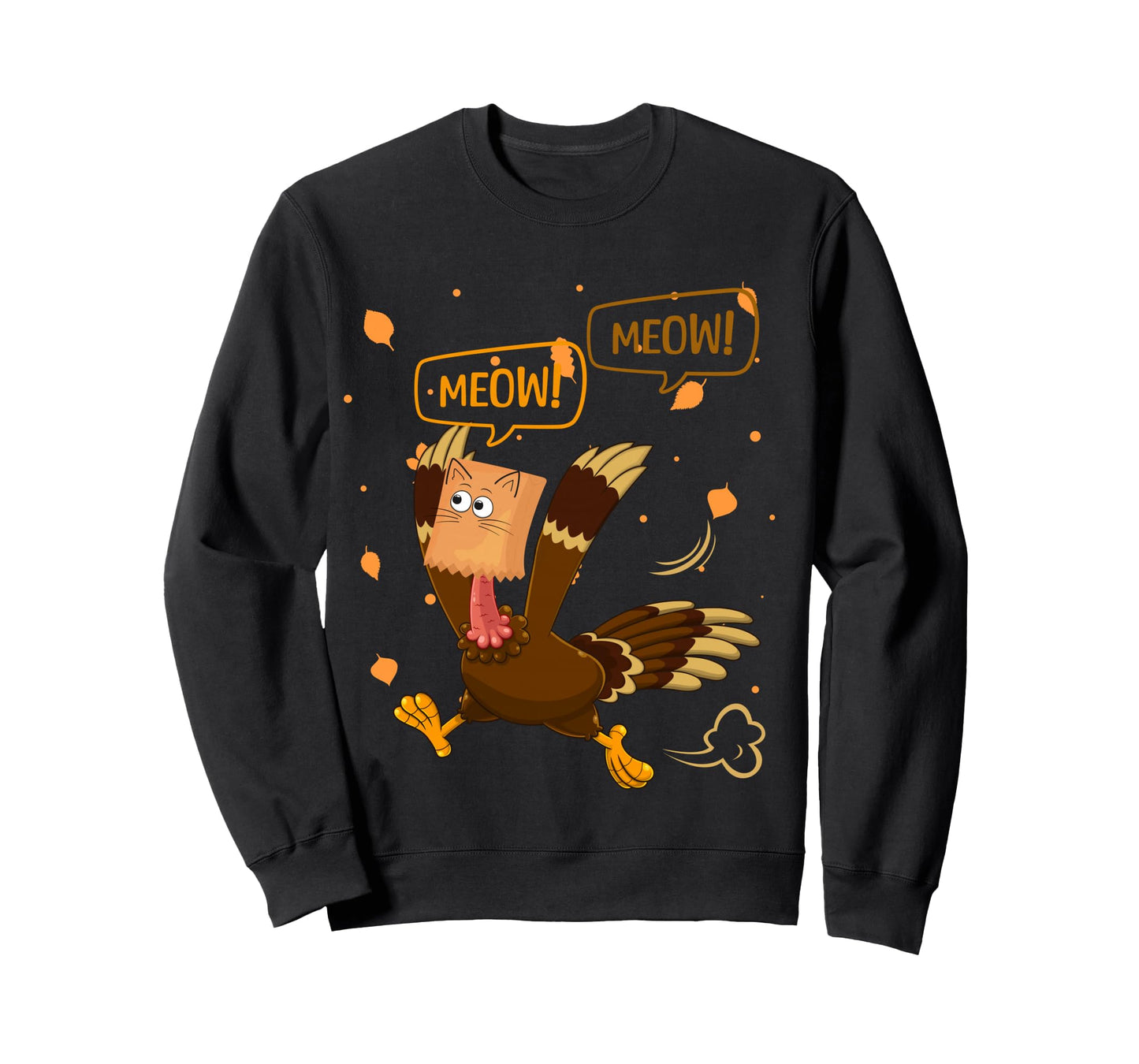 Thanksgiving Turkey Cat Meow Funny Men Women Thanksgiving Long Sleeve T-Shirt