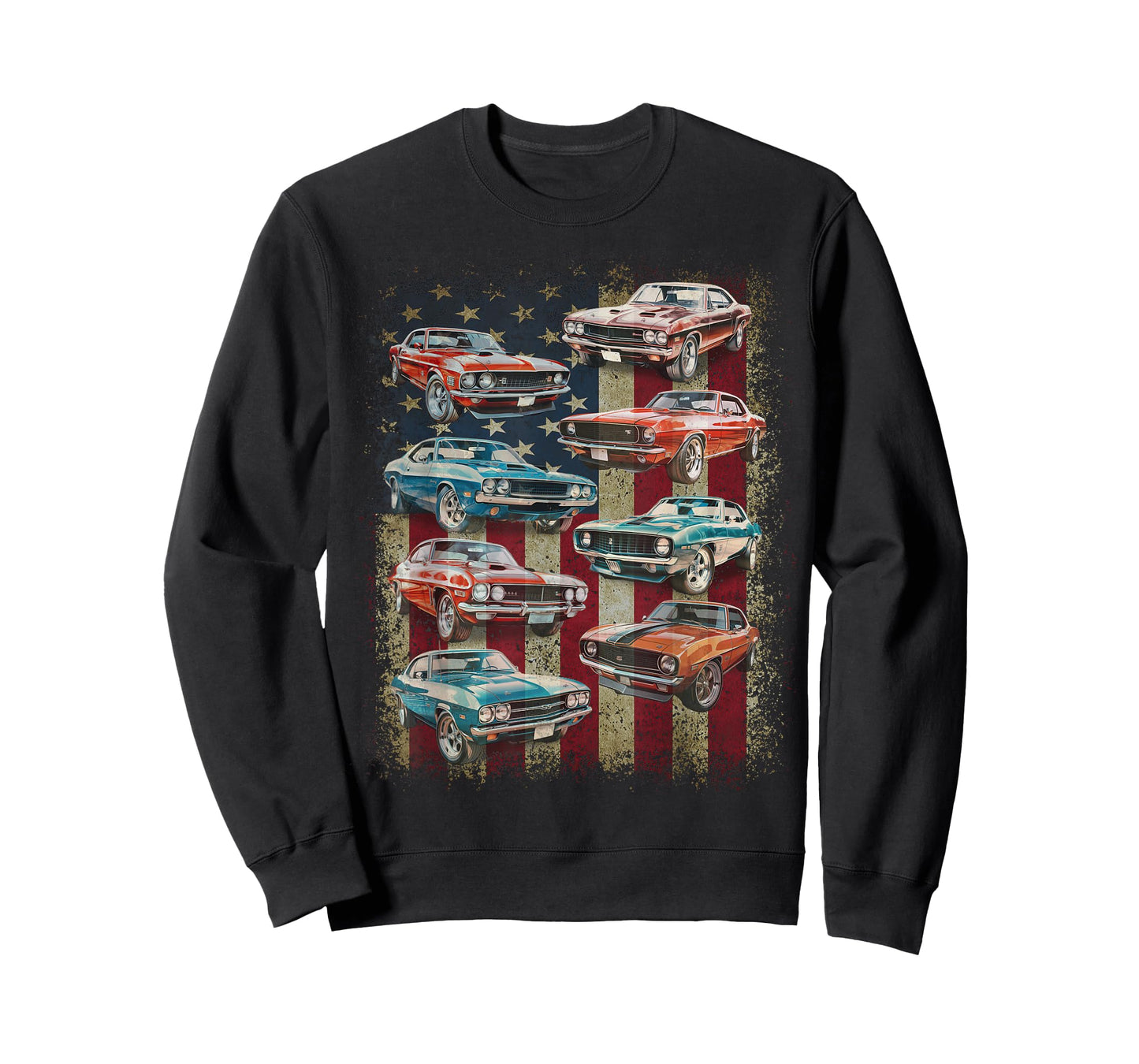 Classic Muscle Car Retro American Flag Patriotic Vintage T-Shirt