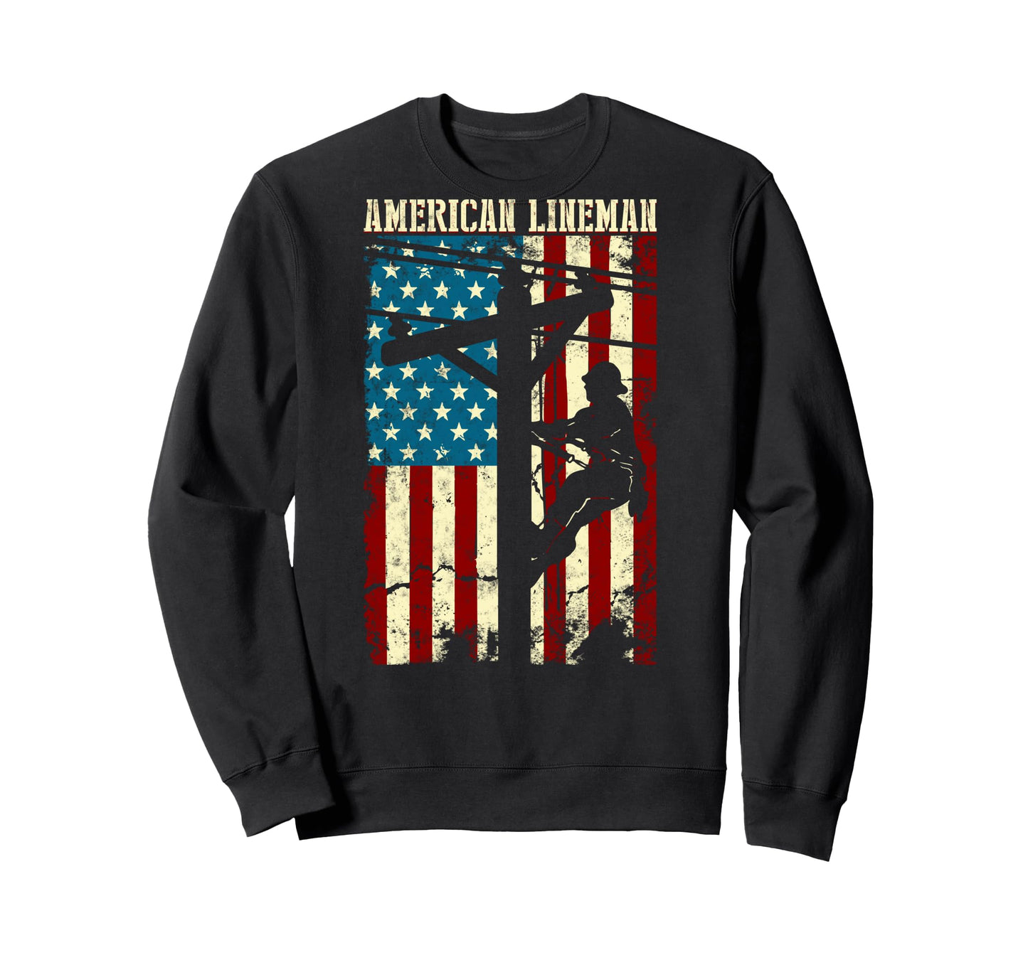 Lineman American flag Electric Cable gift Patriotic Lineman Long Sleeve T-Shirt