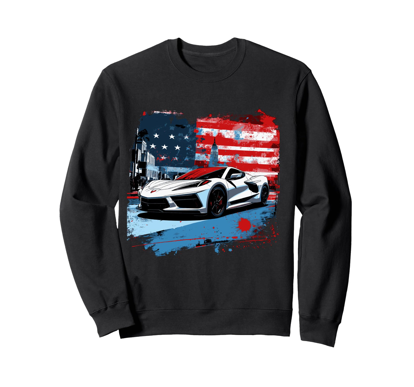 8th Gen C8 Vette Car Super Sports Car Patriotic USA Flag Long Sleeve T-Shirt