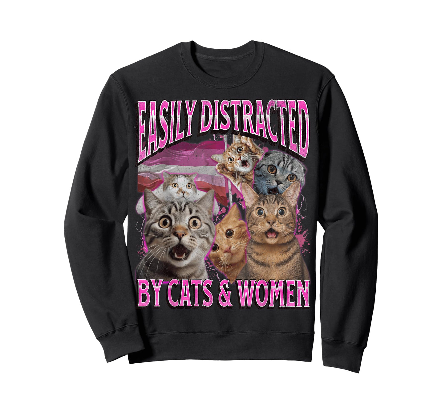 Easily Distracted By Cats And Women Funny Lesbian Bootleg T-Shirt