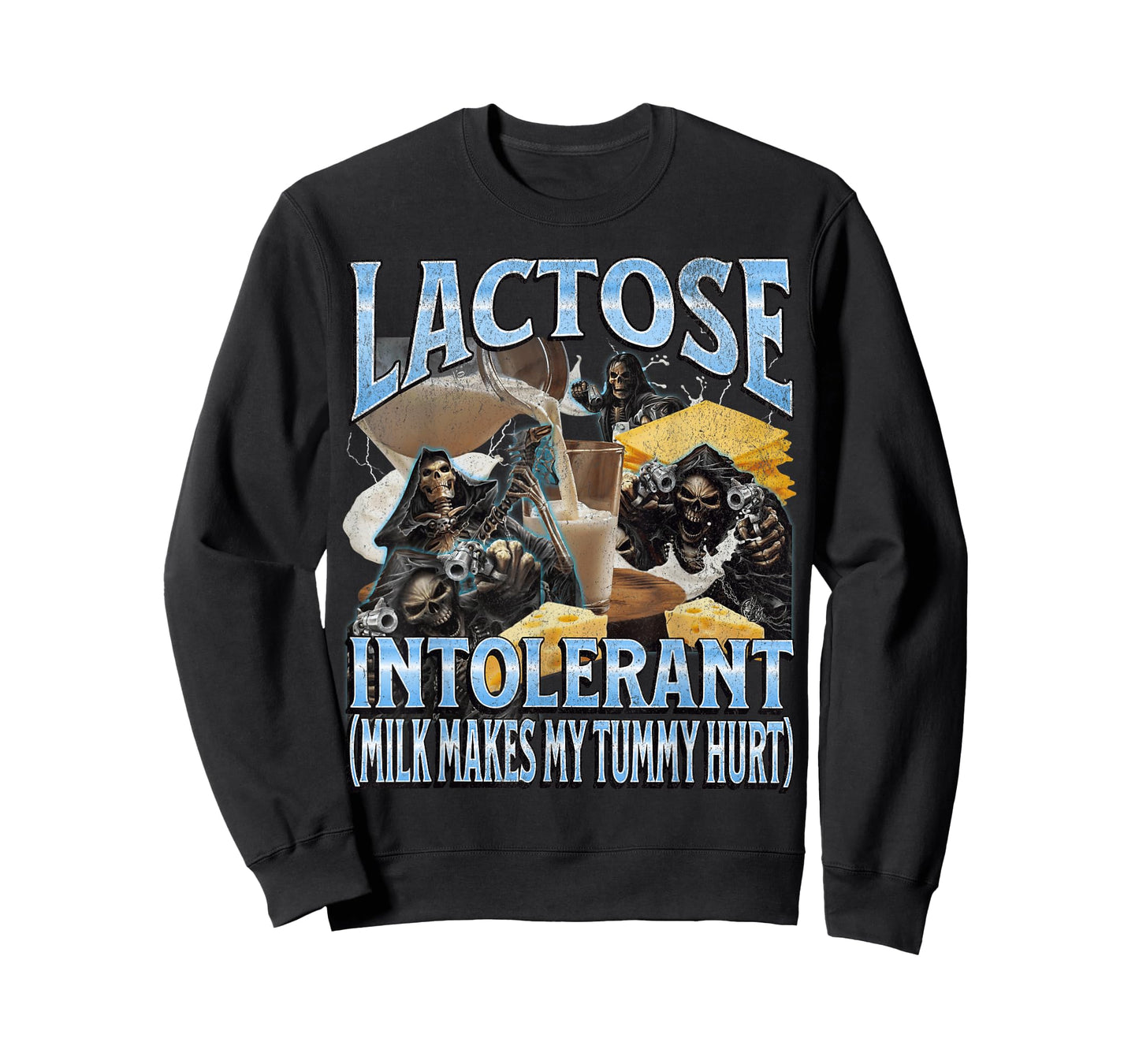 Lactose Intolerant Funny Hard Skeleton Meme Bootleg Graphic T-Shirt