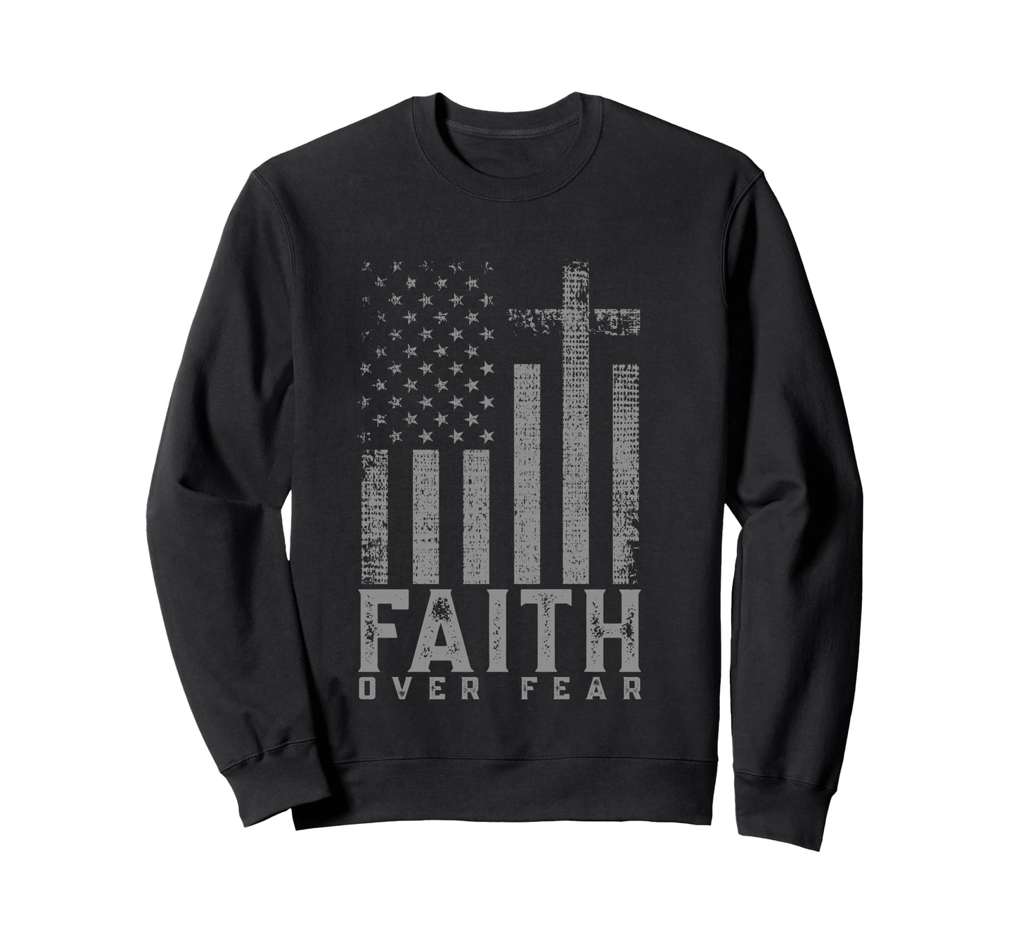 Faith Over Fear Cool Christian Cross American USA Flag Long Sleeve T-Shirt