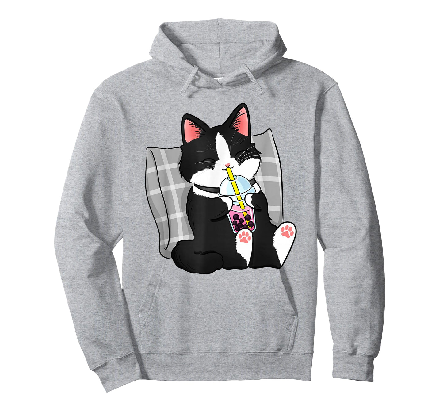 Tuxedo Cat Illustration Drinking Boba Milk Tea Design T-Shirt