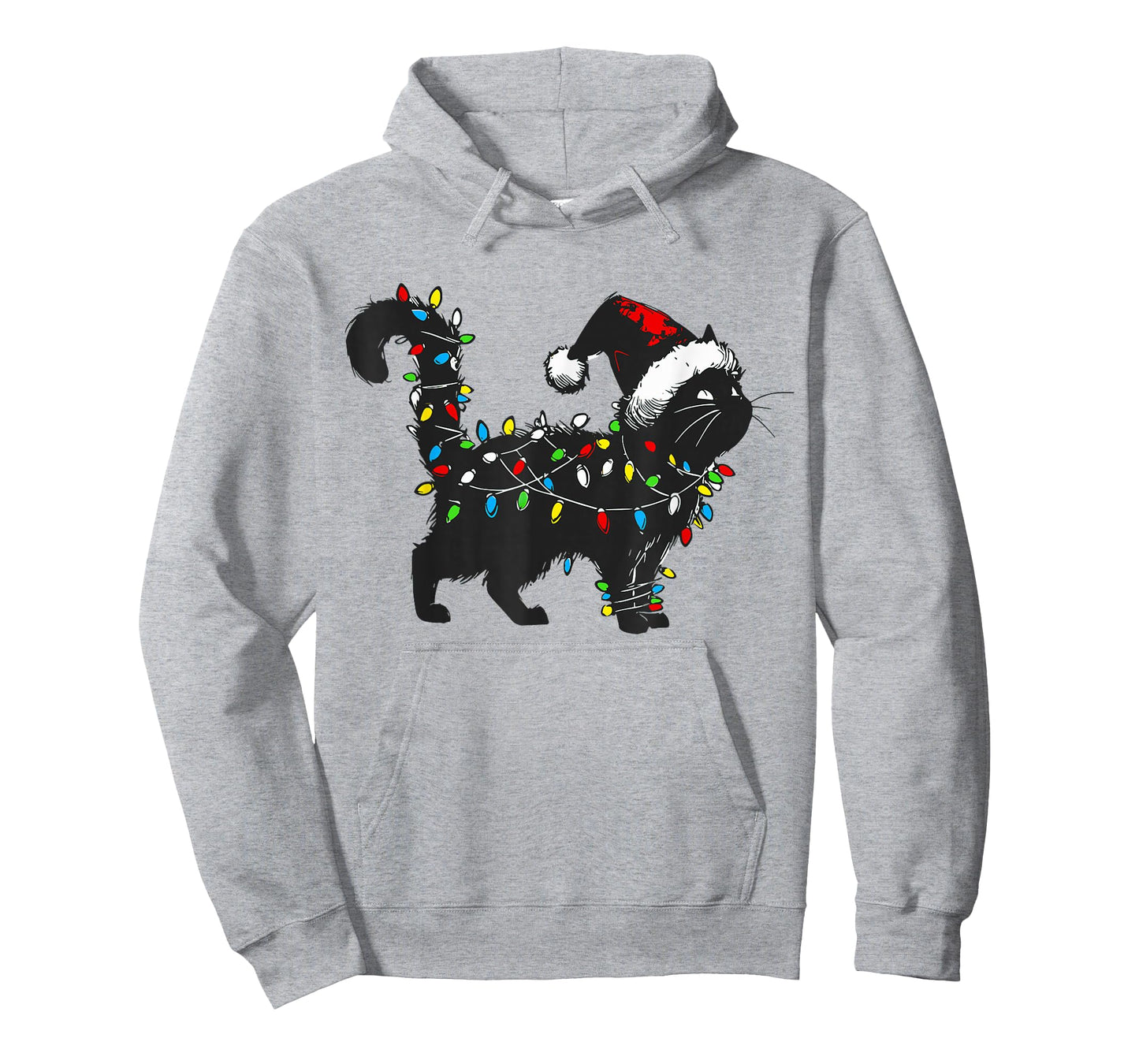 Black Cat Xmas Santa Hat Funny Cats Lover Christmas Light T-Shirt