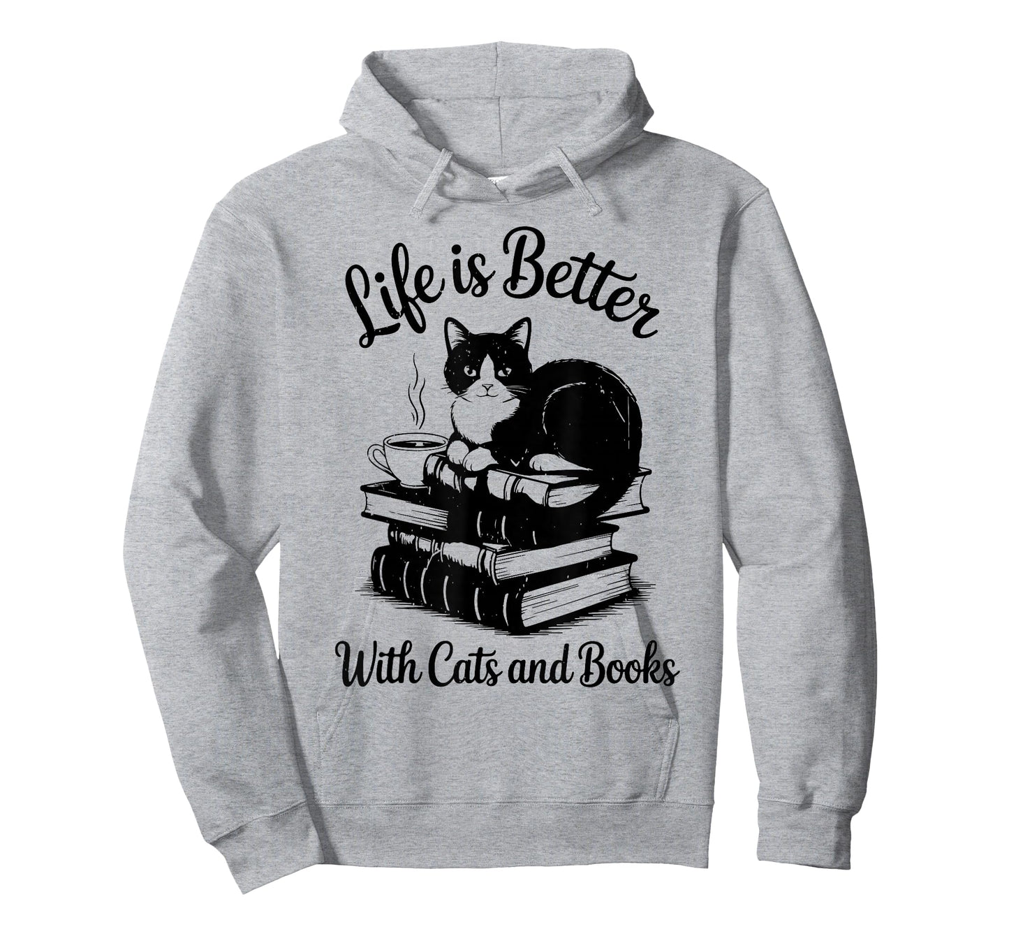 Life is Better with Cats & Books Funny Tuxedo Cat Mom Women T-Shirt