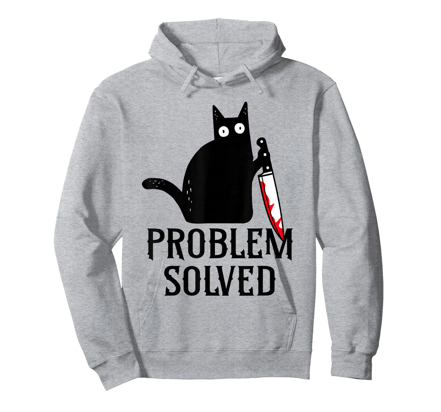 Problem Solved Funny Black Cat Bloody Knife Halloween Humor T-Shirt