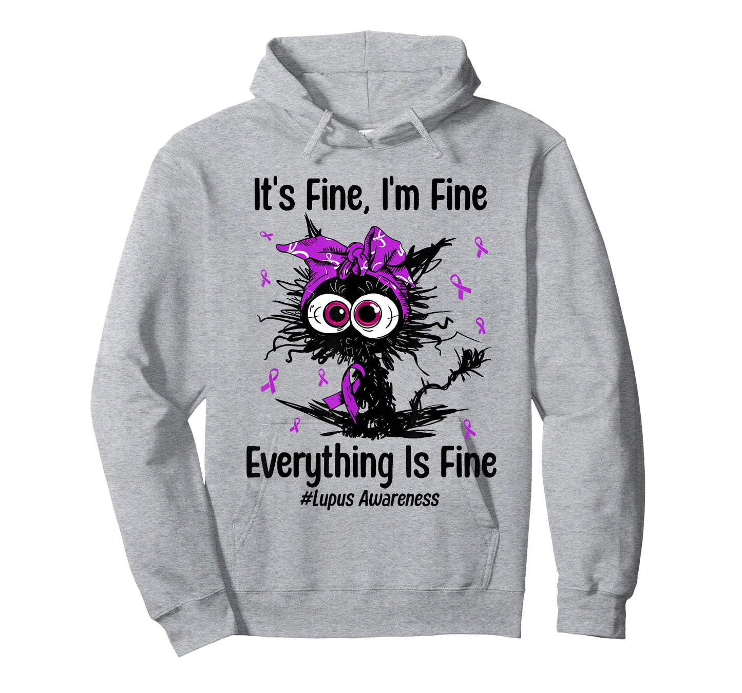 Funny Cat Lupus Awareness Warrior Fighter Purple Ribbon T-Shirt for Men Women Kids